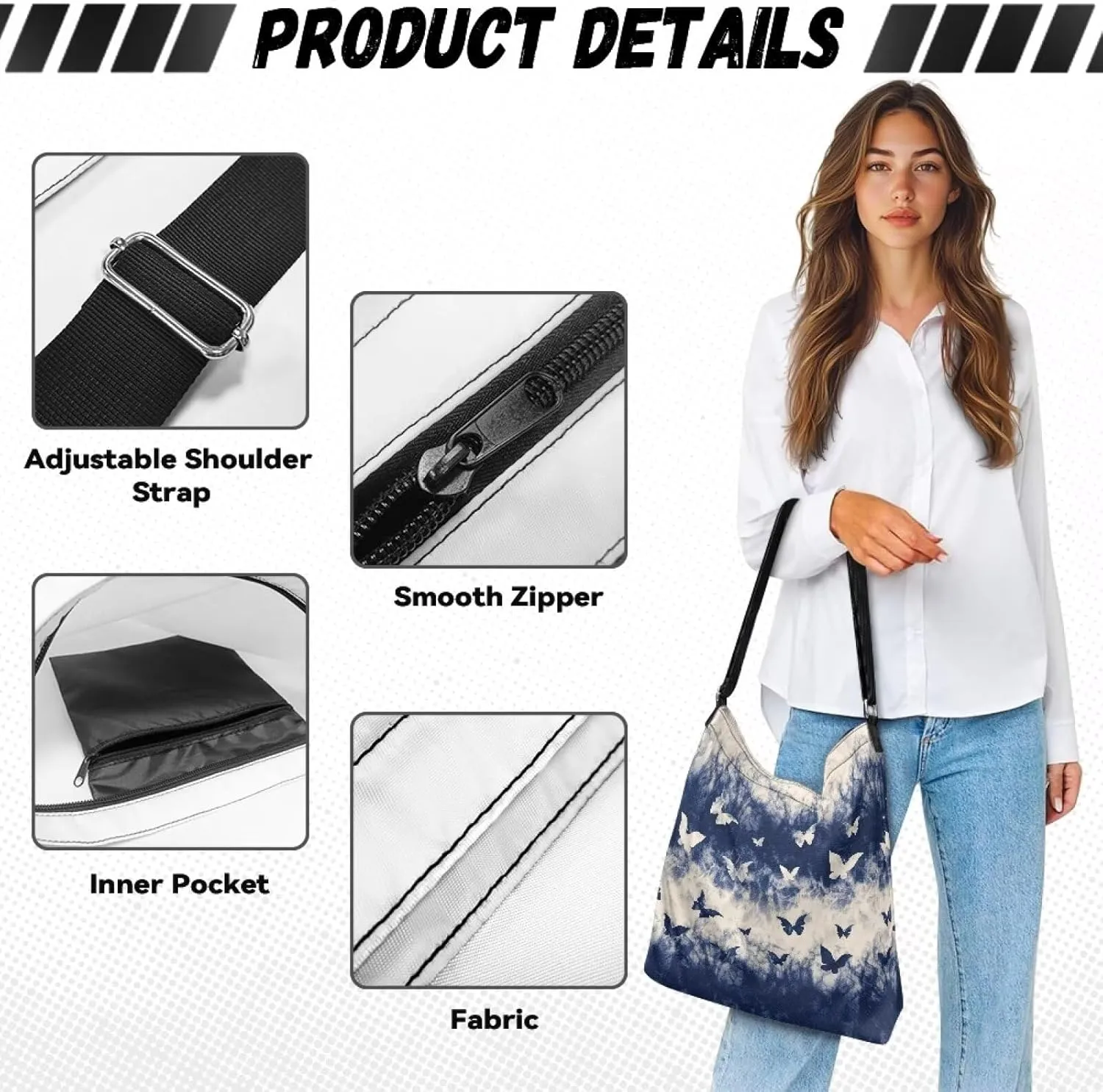 Canvas Crossbody Bag with Zipper Women Handbag Shoulder Bag Large Size Shoulder Purse Handbag Tote Bag with Strap