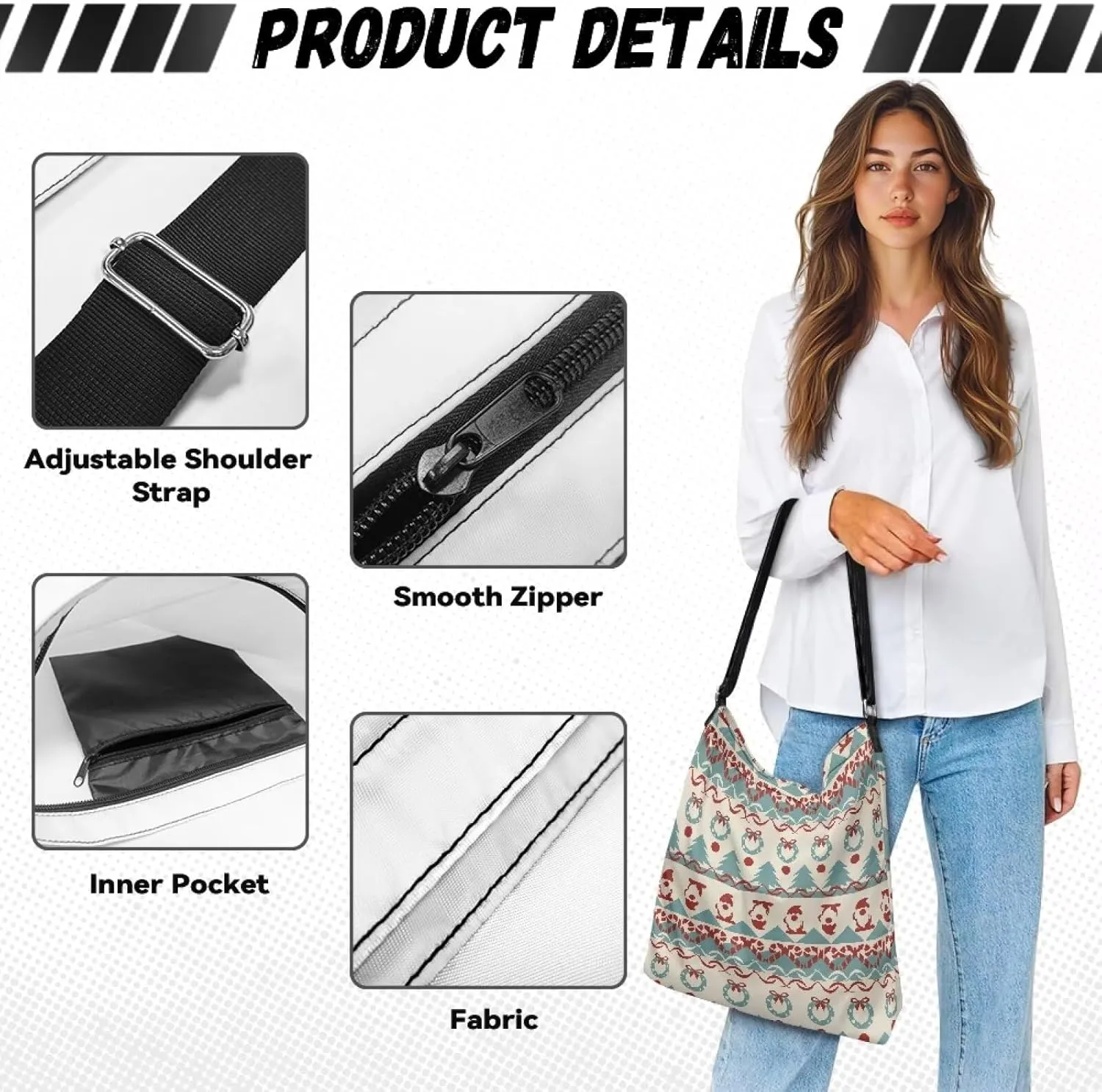 Canvas Crossbody Bag Women Shoulder Bag with Zipper Messenger Bag Storage Organizer with Strap Tote Bag with Pocket