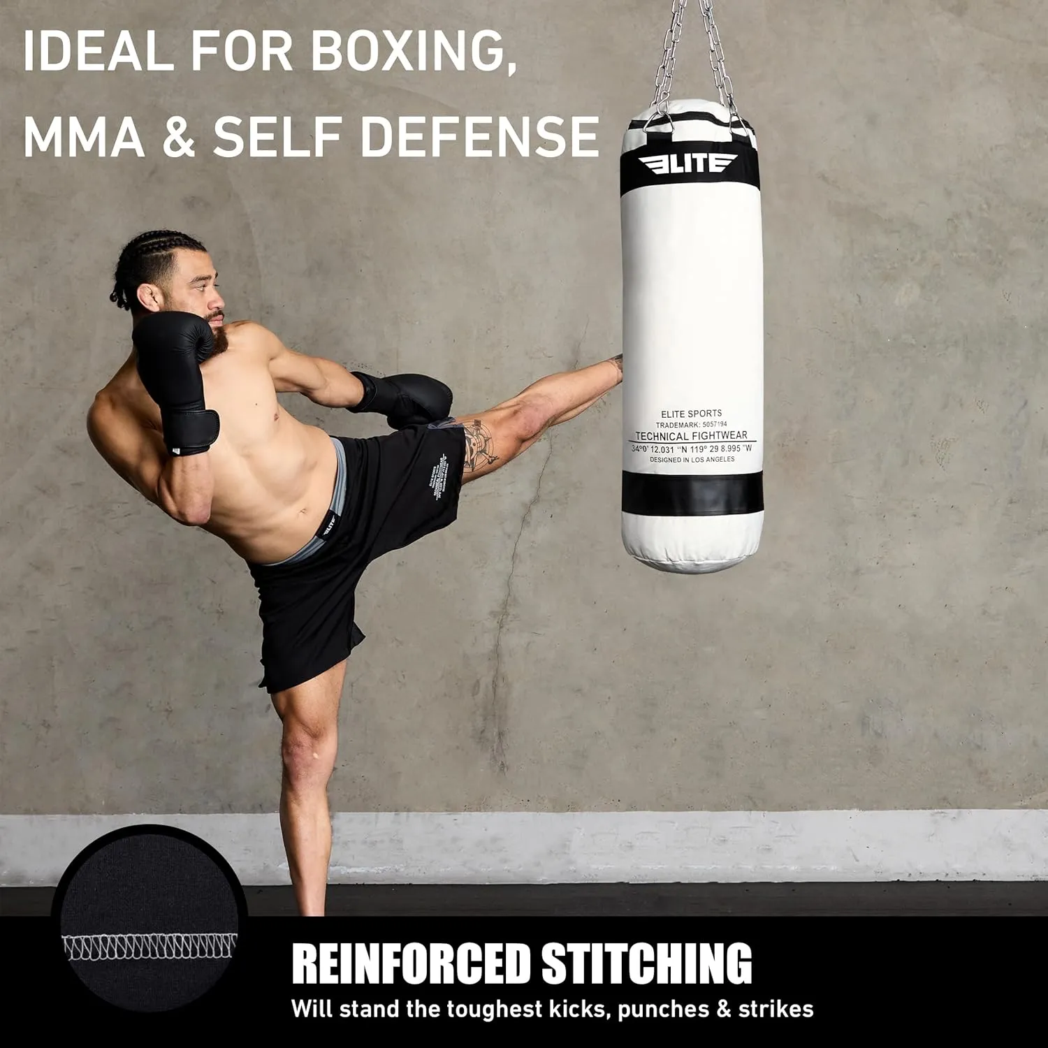 Canvas Punching Bags MMA Muay Thai Kickboxing Training Boxing Punching Bag with Chains - UNFILLED