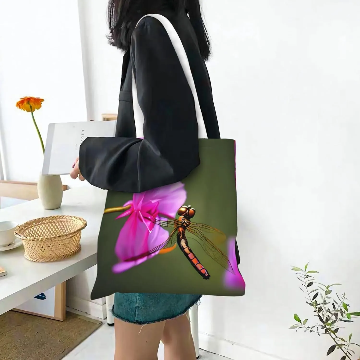 Canvas Tote Bags For Women,Tote Bag,Canvas Crossbody Bag For Office,Travel,Christmas Gift,Flower And Butterfly Print