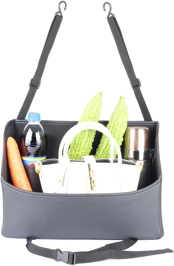 Car Handbag Purse Holder Between Seats Leather Car Front Seat Storage Bag Large Capacity Car Organizers for Book Document Phone Bottle Tissue Toy (Black Style-1)