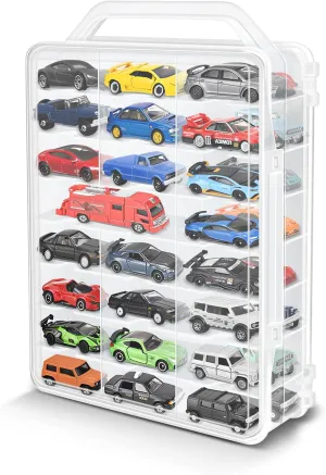Car Model Storage Case Box, Portable Suitcase for 46 H0T WHEELS or Matchbox Cars with Individual Parking Space and Dust Proof -(Ultimate Plastic)