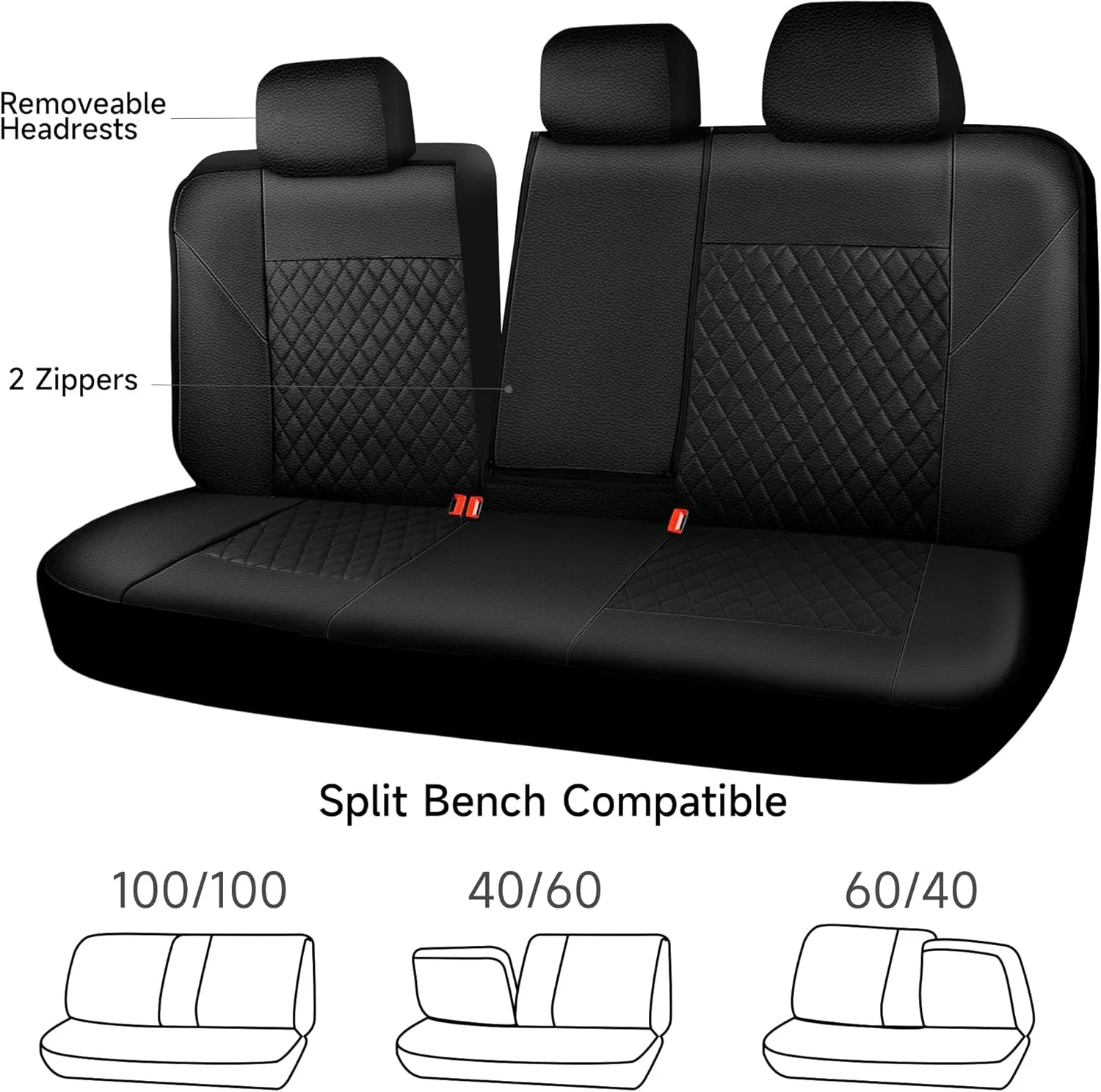 CAR PASS Leather Back Seat Cover, Universal Quilting Waterproof Bench Rear Seat Cover Universal car seat Cover Fit 95% Automotive Interior Covers for Cars Sedans SUVs (Rear,All Black)