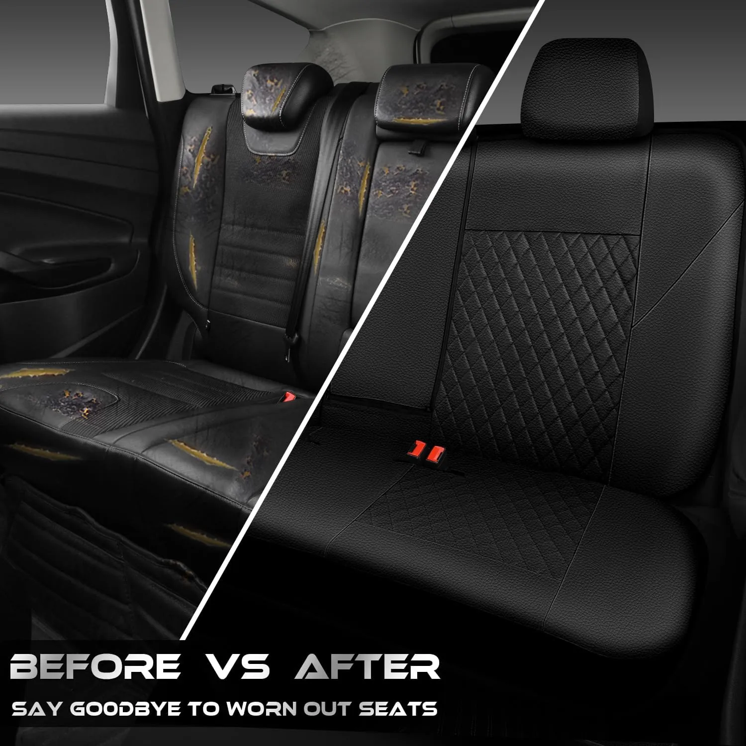 CAR PASS Leather Back Seat Cover, Universal Quilting Waterproof Bench Rear Seat Cover Universal car seat Cover Fit 95% Automotive Interior Covers for Cars Sedans SUVs (Rear,All Black)