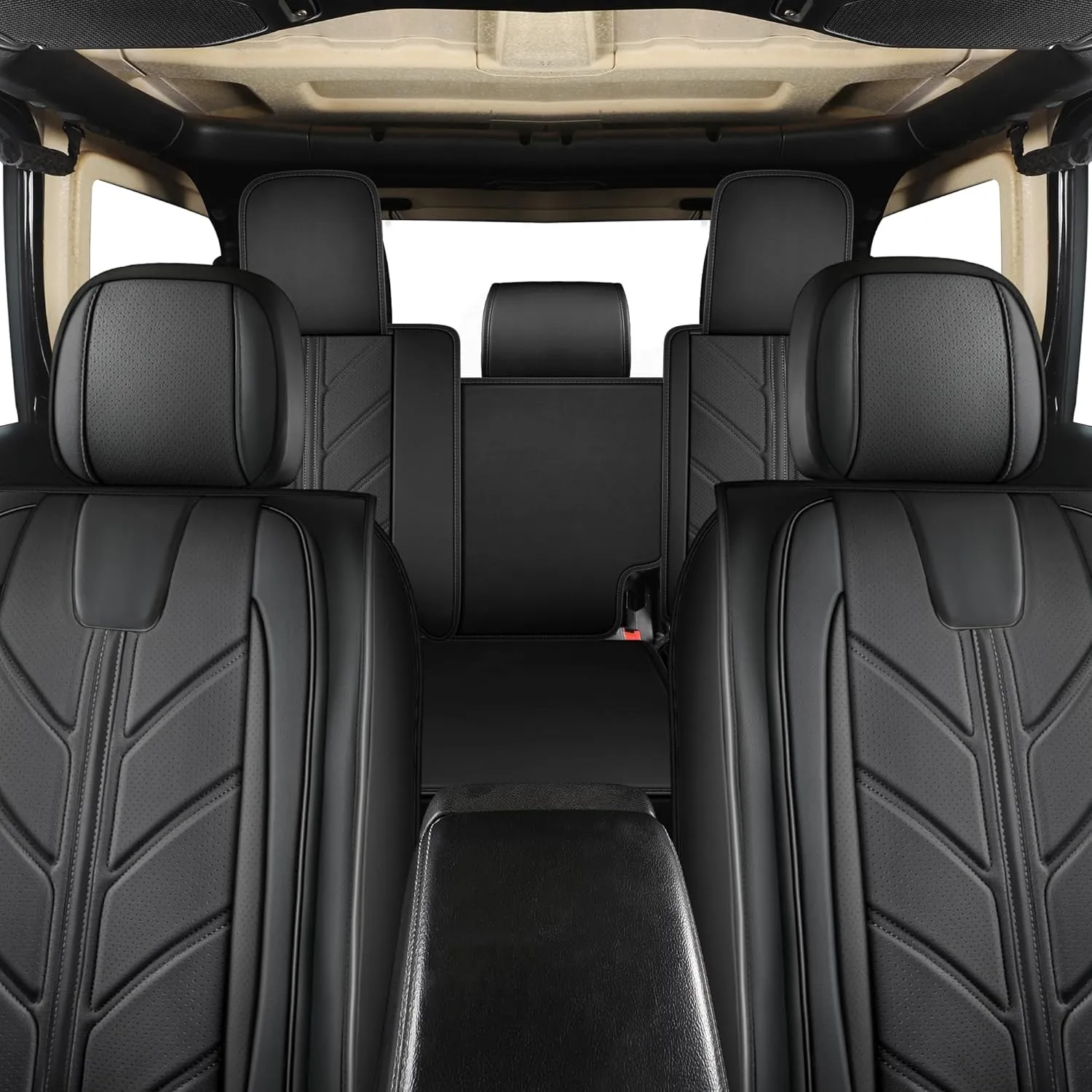 Car Seat Covers for Jeep Wrangler JK JL Fit 4 Door 2018-2024 JK JL Sahara Rubicon Unlimited Altitude Truck Waterproof Automotive Faux Leather Seat car Cushion Set(Black, Full Set)