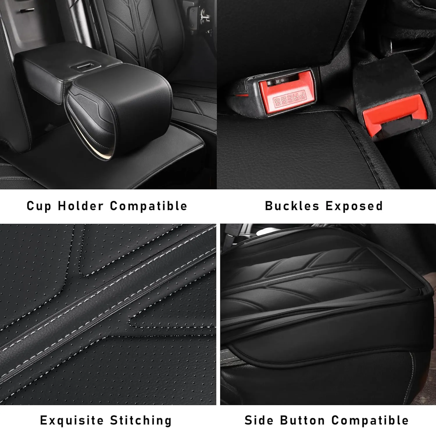 Car Seat Covers for Jeep Wrangler JK JL Fit 4 Door 2018-2024 JK JL Sahara Rubicon Unlimited Altitude Truck Waterproof Automotive Faux Leather Seat car Cushion Set(Black, Full Set)