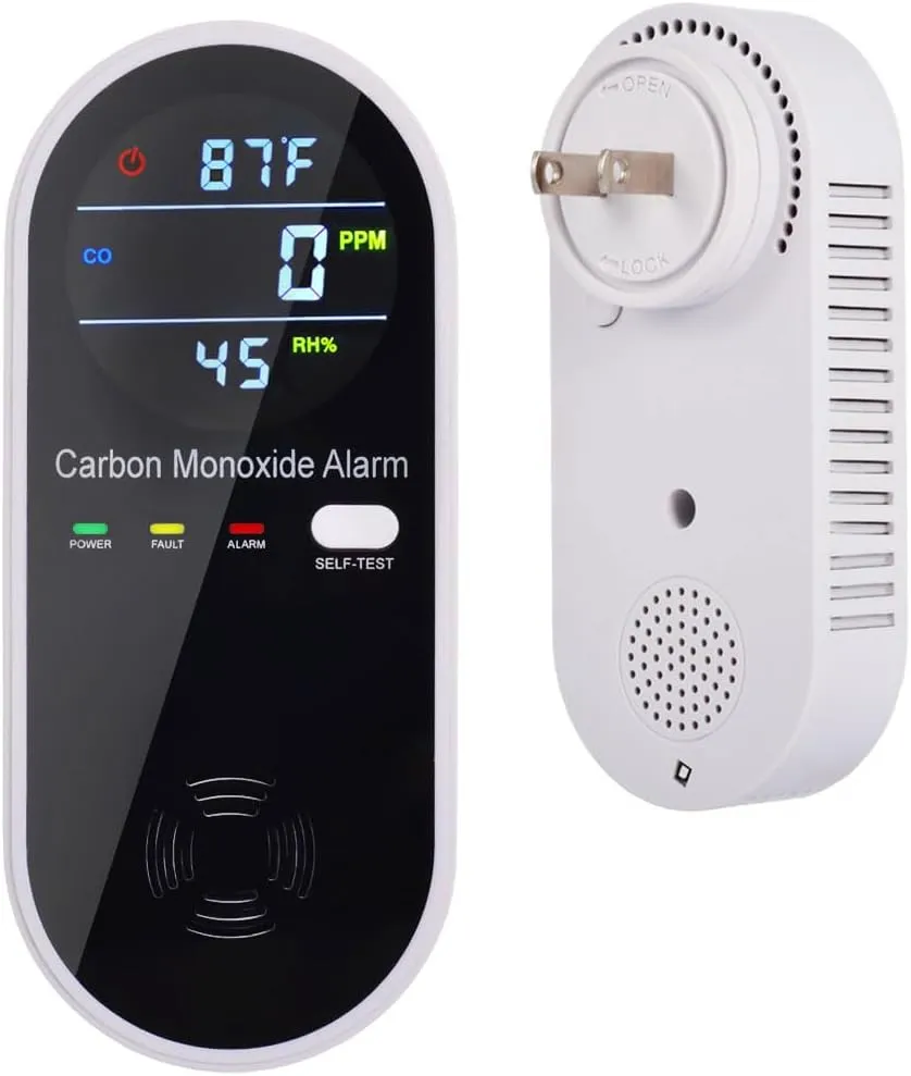 Carbon Monoxide Detectors, Carbon Monoxide Detector Plug in with Temperature Humidity Sensor Built-in, CO Level Monitor Alarm with Clear LCD Display Sound & Light Warning for Home/Hotel/RV