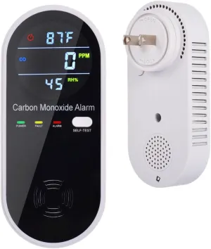 Carbon Monoxide Detectors, Carbon Monoxide Detector Plug in with Temperature Humidity Sensor Built-in, CO Level Monitor Alarm with Clear LCD Display Sound & Light Warning for Home/Hotel/RV