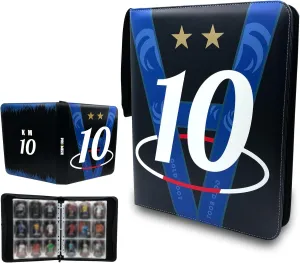 Card Binder 9-Pocket, 50 Removable Sleeves Trading Card Binder, Portable Storage Package Fits 900 Cards, Sports Card Collectible Holder for Soccer Card Albums - New Blue/White (KM10)