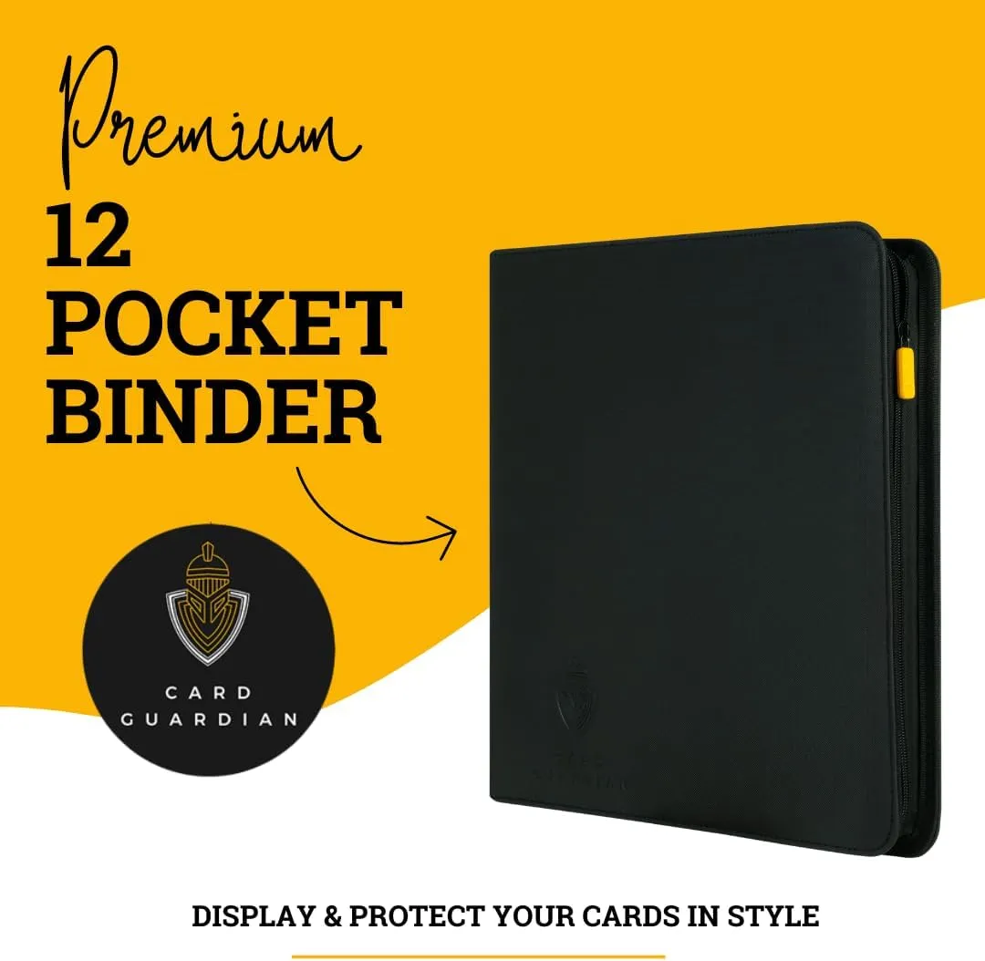 Card Guardian - 12 Pocket Premium Binder with Zipper for 480 Cards Trading Card Games TCG (Black) Perfect Card Binder Yugioh Cards MTG Binder Sports Card Binder