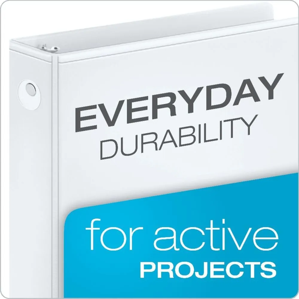 Cardinal Economy 3-Ring Binders, 1", Round Rings, Holds 225 Sheets, ClearVue Presentation View, Non-Stick, White, Carton of 12 (90621)