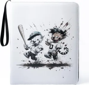Cartoon Baseball Card Binder - Waterproof PU Leather Trading Card Binder with 900 Pockets, 50 Sleeves - 3-Ring Sports Card Storage Top Loader Binder with Wristband - Collectors Card Binder Album