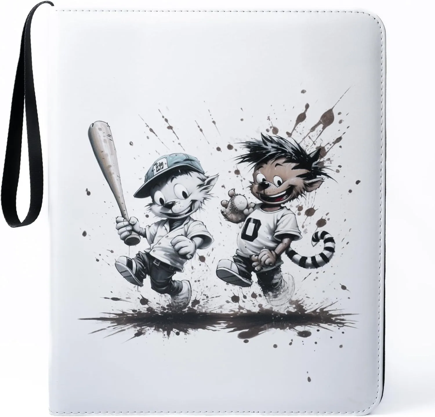 Cartoon Baseball Card Binder - Waterproof PU Leather Trading Card Binder with 900 Pockets, 50 Sleeves - 3-Ring Sports Card Storage Top Loader Binder with Wristband - Collectors Card Binder Album