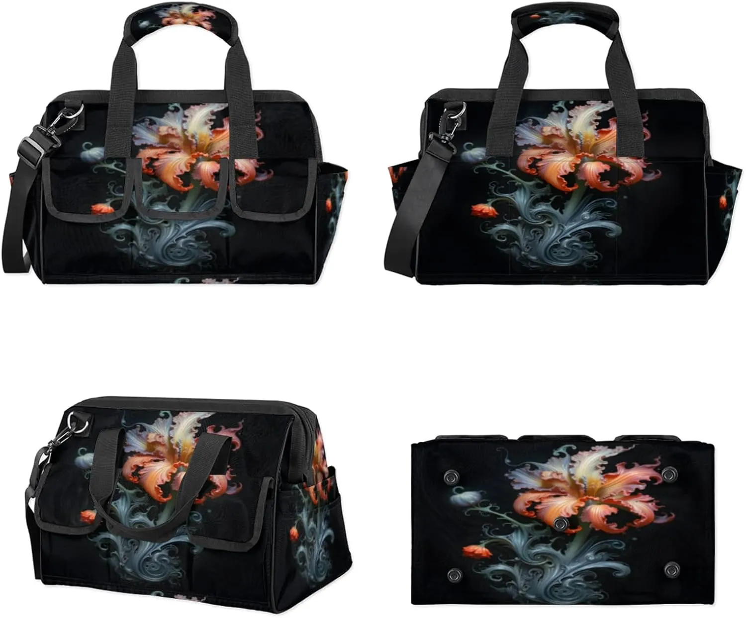 Carving Flower Art Tool Bag Wide Mouth 14.8" Portable Tools Tote 14 Pockets Waterproof Heavy Duty Tool Organizer Adjustable Shoulder Strap for Men Women Garden Tools