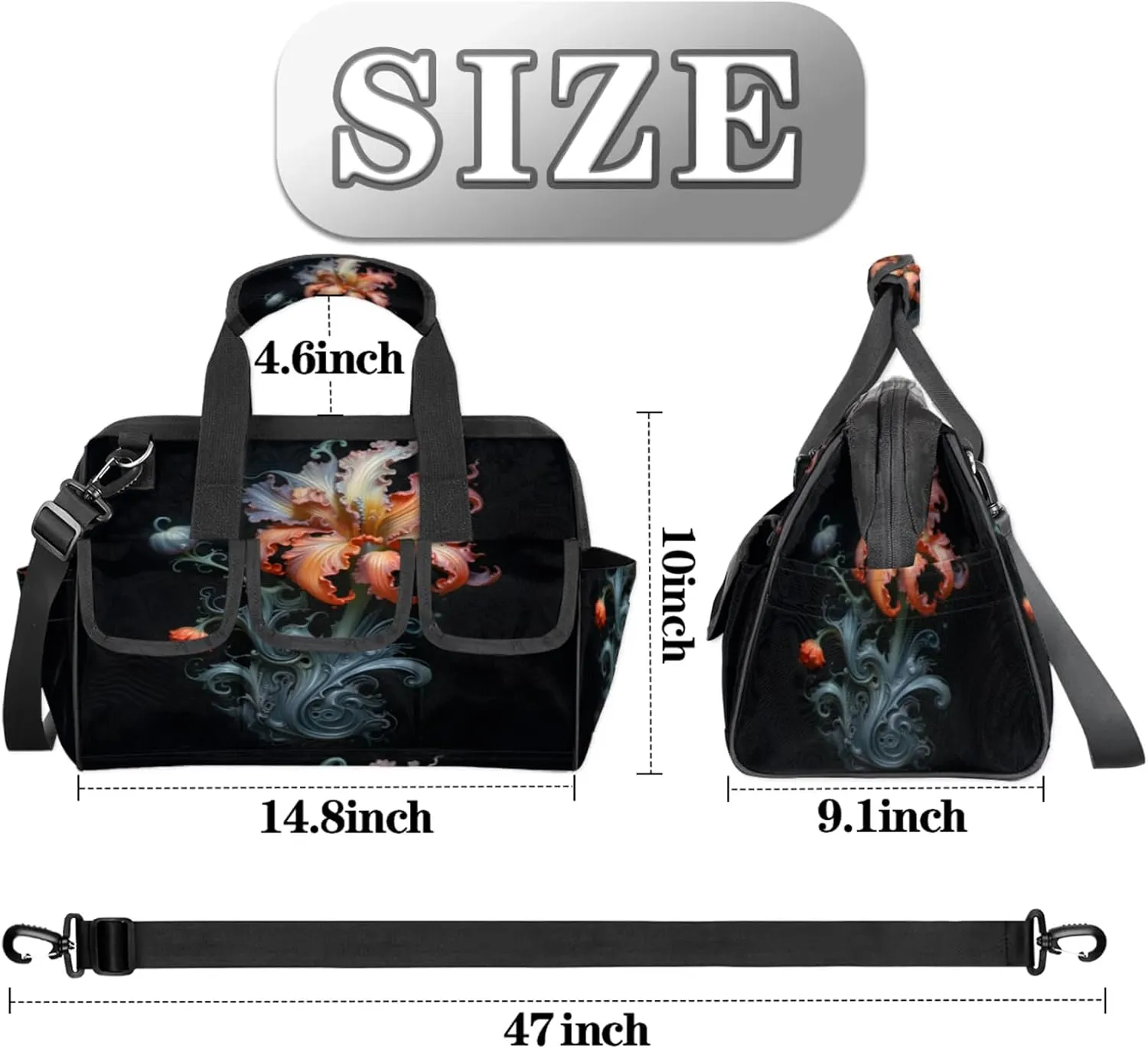 Carving Flower Art Tool Bag Wide Mouth 14.8" Portable Tools Tote 14 Pockets Waterproof Heavy Duty Tool Organizer Adjustable Shoulder Strap for Men Women Garden Tools