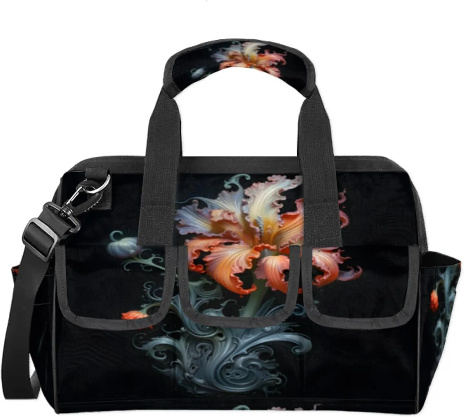 Carving Flower Art Tool Bag Wide Mouth 14.8" Portable Tools Tote 14 Pockets Waterproof Heavy Duty Tool Organizer Adjustable Shoulder Strap for Men Women Garden Tools