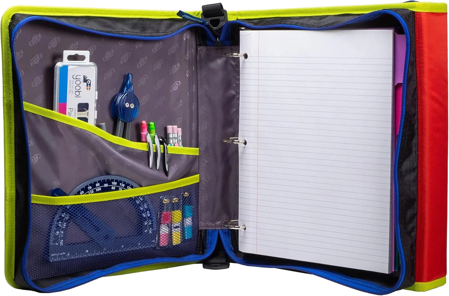 Case-it 6 Pack Z Shape Zipper Binder - Two Binders in One - Double Sided 1.5 Inch D-Ring - 500 Page Capacity - Comes with Shoulder Strap, Monster Design Z-176-ME-C-BLUR, Light Blue, Purple