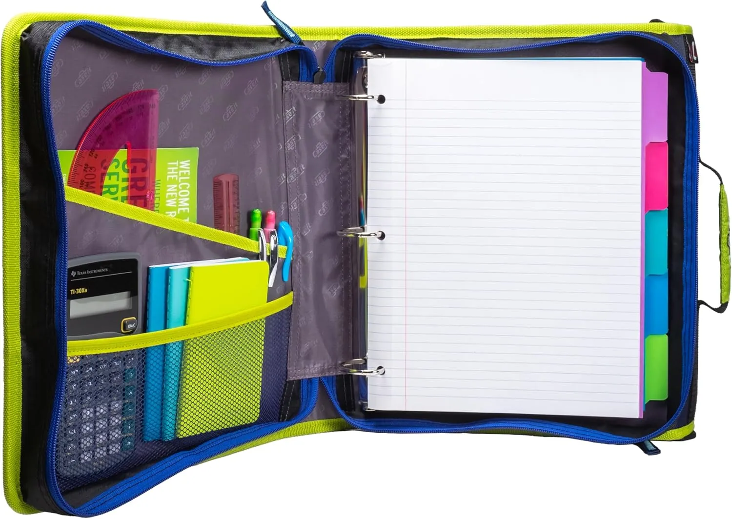 Case-it 6 Pack Z Shape Zipper Binder - Two Binders in One - Double Sided 1.5 Inch D-Ring - 500 Page Capacity - Comes with Shoulder Strap, Monster Design Z-176-ME-C-BLUR, Light Blue, Purple