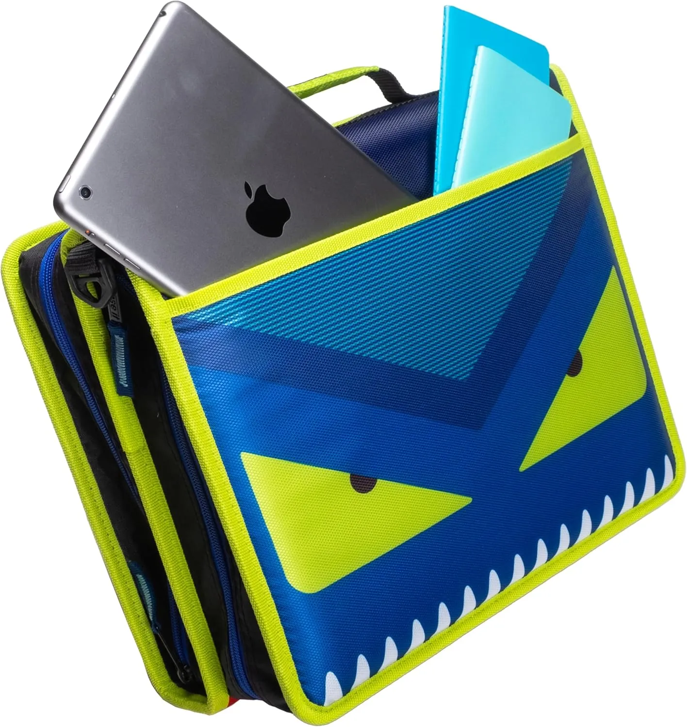 Case-it 6 Pack Z Shape Zipper Binder - Two Binders in One - Double Sided 1.5 Inch D-Ring - 500 Page Capacity - Comes with Shoulder Strap, Monster Design Z-176-ME-C-BLUR, Light Blue, Purple