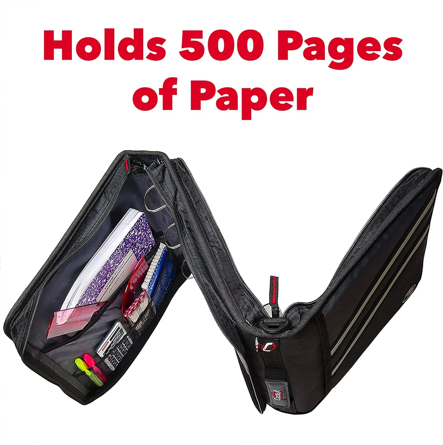 Case-it The Z Shape Zipper Binder - Two Binders in One - Double Sided 1.5 Inch D-Ring - Multiple Pockets - 500 Page Capacity - Comes with Shoulder Strap, Jet Black Z-176