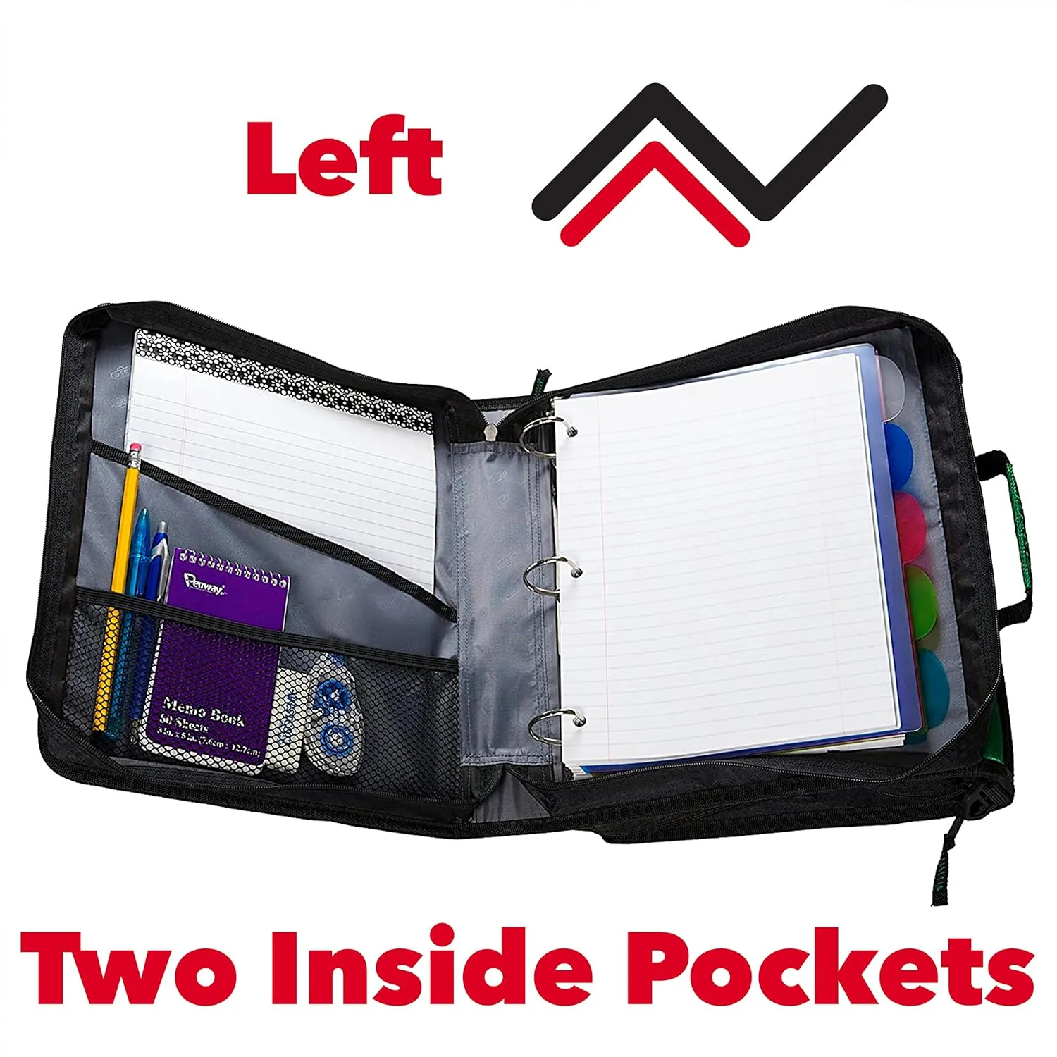 Case-it The Z Shape Zipper Binder - Two Binders in One - Double Sided 1.5 Inch D-Ring - Multiple Pockets - 500 Page Capacity - Comes with Shoulder Strap, Jet Black Z-176