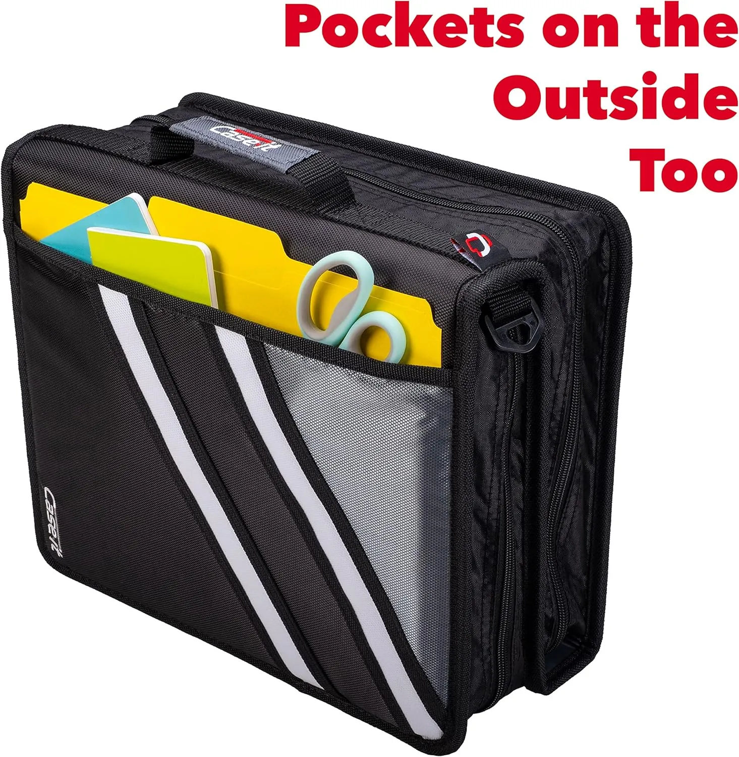 Case-it The Z Shape Zipper Binder - Two Binders in One - Double Sided 1.5 Inch D-Ring - Multiple Pockets - 500 Page Capacity - Comes with Shoulder Strap, Jet Black Z-176