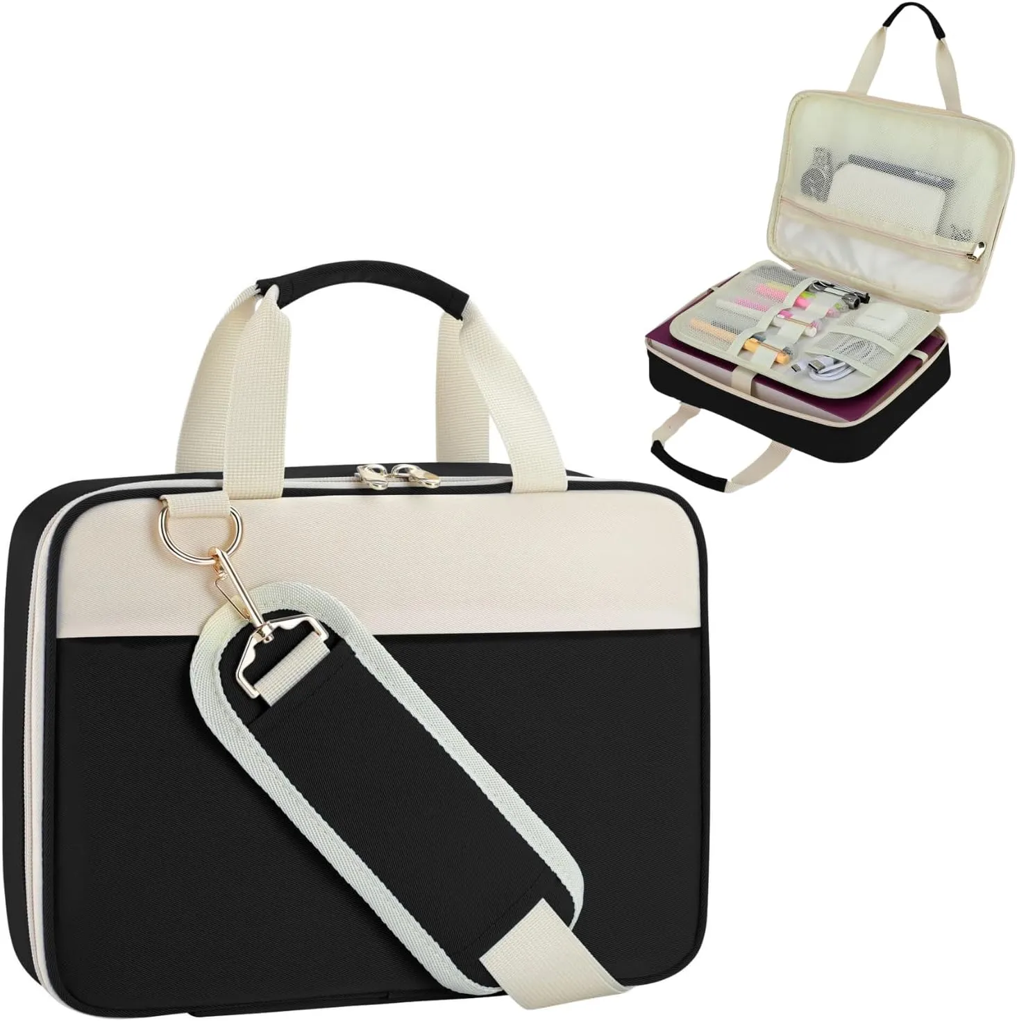 CASIRENA Bible Covers for Women - Large Size Bible Carrying Case, Church Bible Bag with Padded Handle, Adjustable Shoulder Strap, and Zippered Pockets, Perfect Gifts for Church ReligiousBLACK