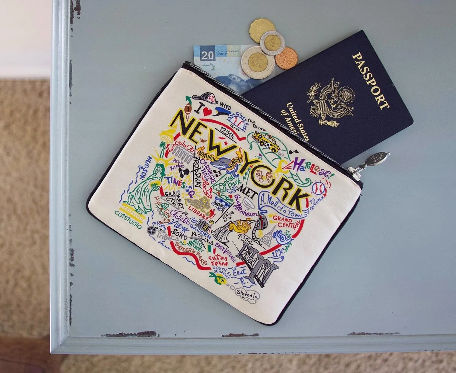 catstudio Natural New York City Zipper Pouch Purse | Holds Your Phone, Coins, Makeup, Dog Treats, & Tech Tools