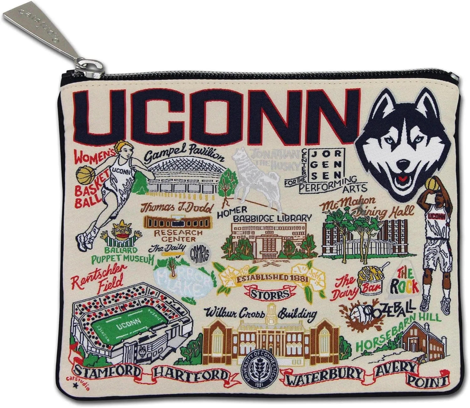 catstudio University Of Connecticut Collegiate Zipper Pouch Purse | Holds Your Phone, Coins, Makeup, Dog Treats, & Tech Tools