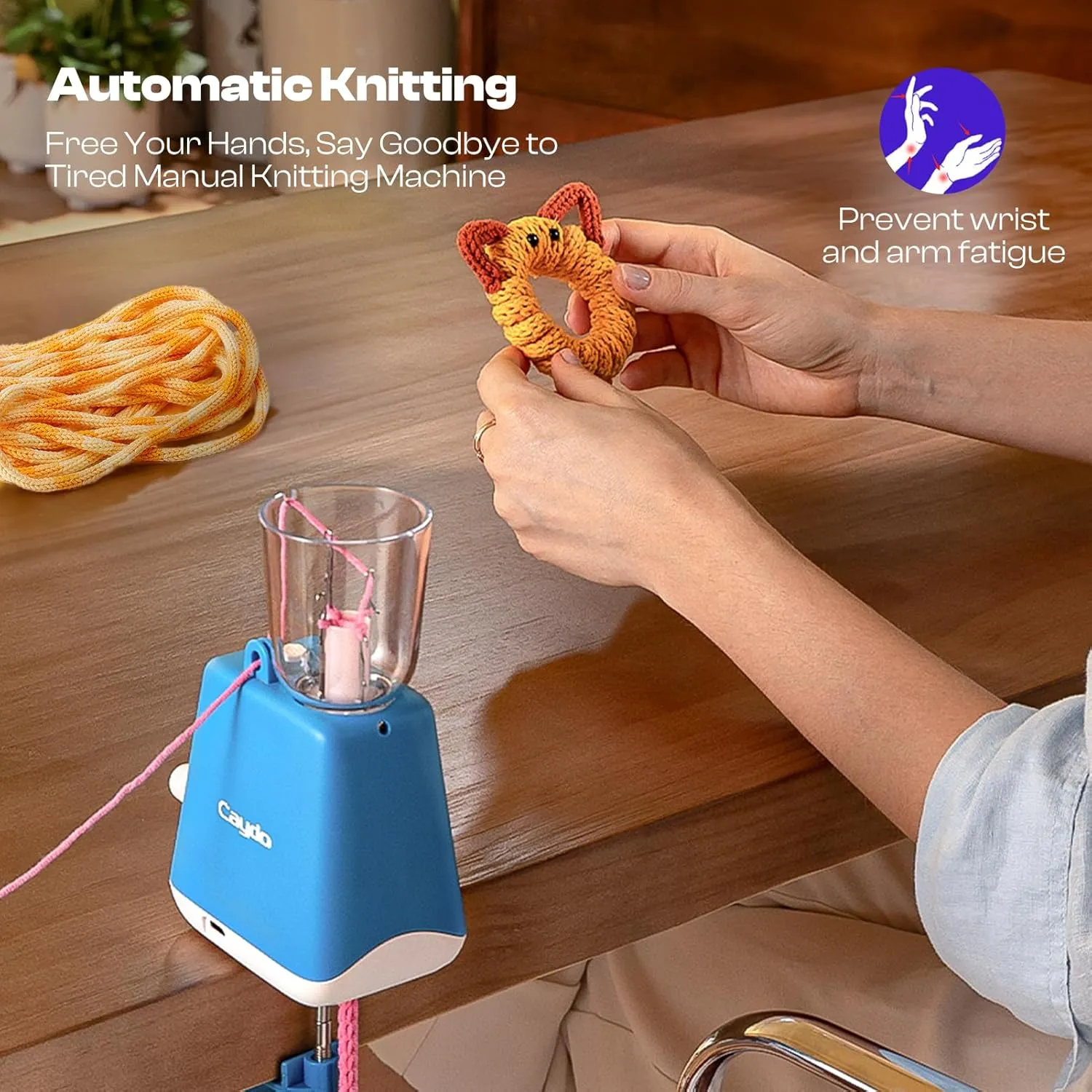 Caydo i Cord Knitting Machine, Electric iCord Maker Tool with Adequate Tension, i-Cord Knitter Crochet Machine, Automatic Knitting Yarns to i-Cords, Efficiently DIY Knitting Machine for Crocheters
