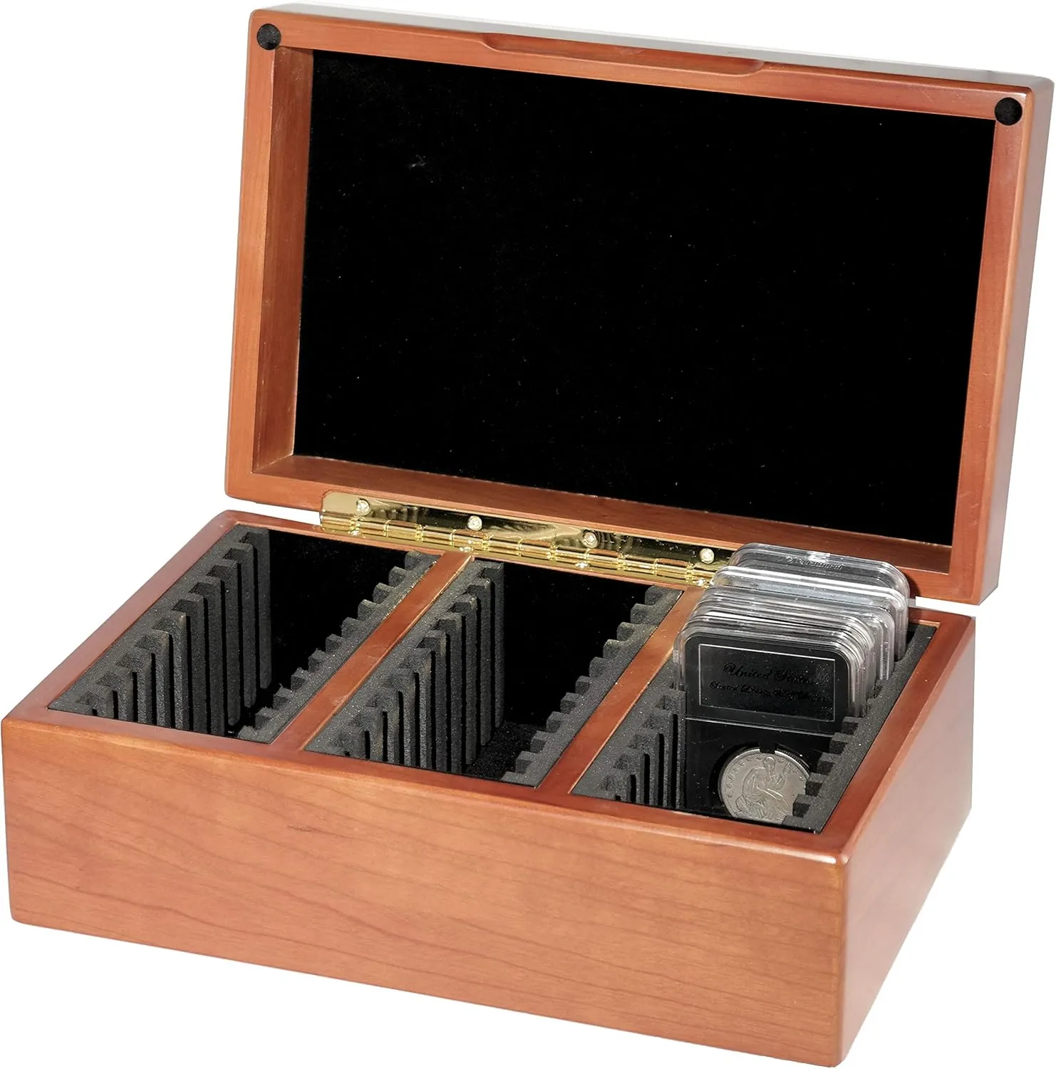 Certified Coin Wood Teak Finish Thirty-Coin Storage/Display Box for Certified or Certified Style Coin Holders PCGS/NGC/Premier/Ursae Minoris