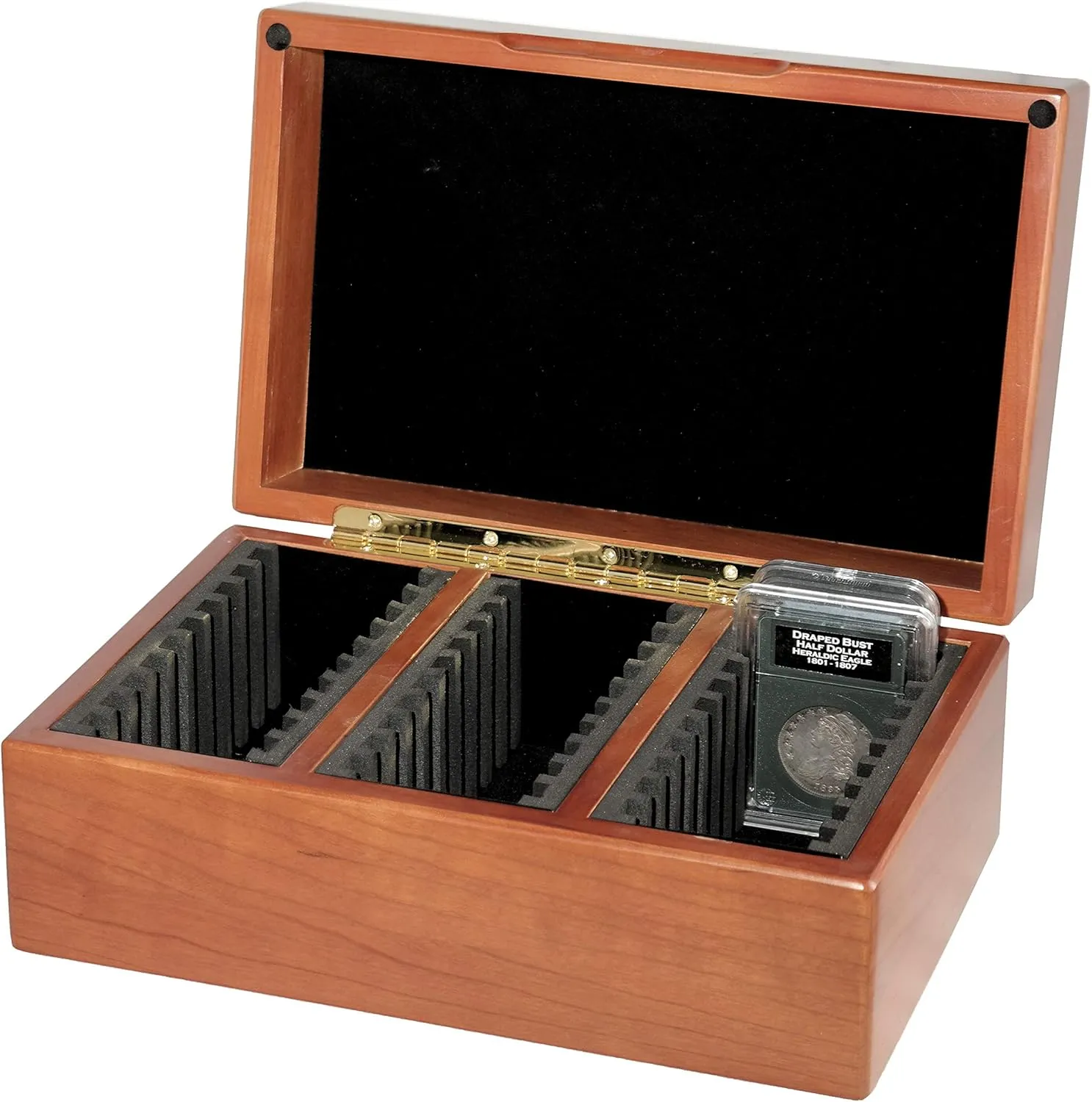 Certified Coin Wood Teak Finish Thirty-Coin Storage/Display Box for Certified or Certified Style Coin Holders PCGS/NGC/Premier/Ursae Minoris