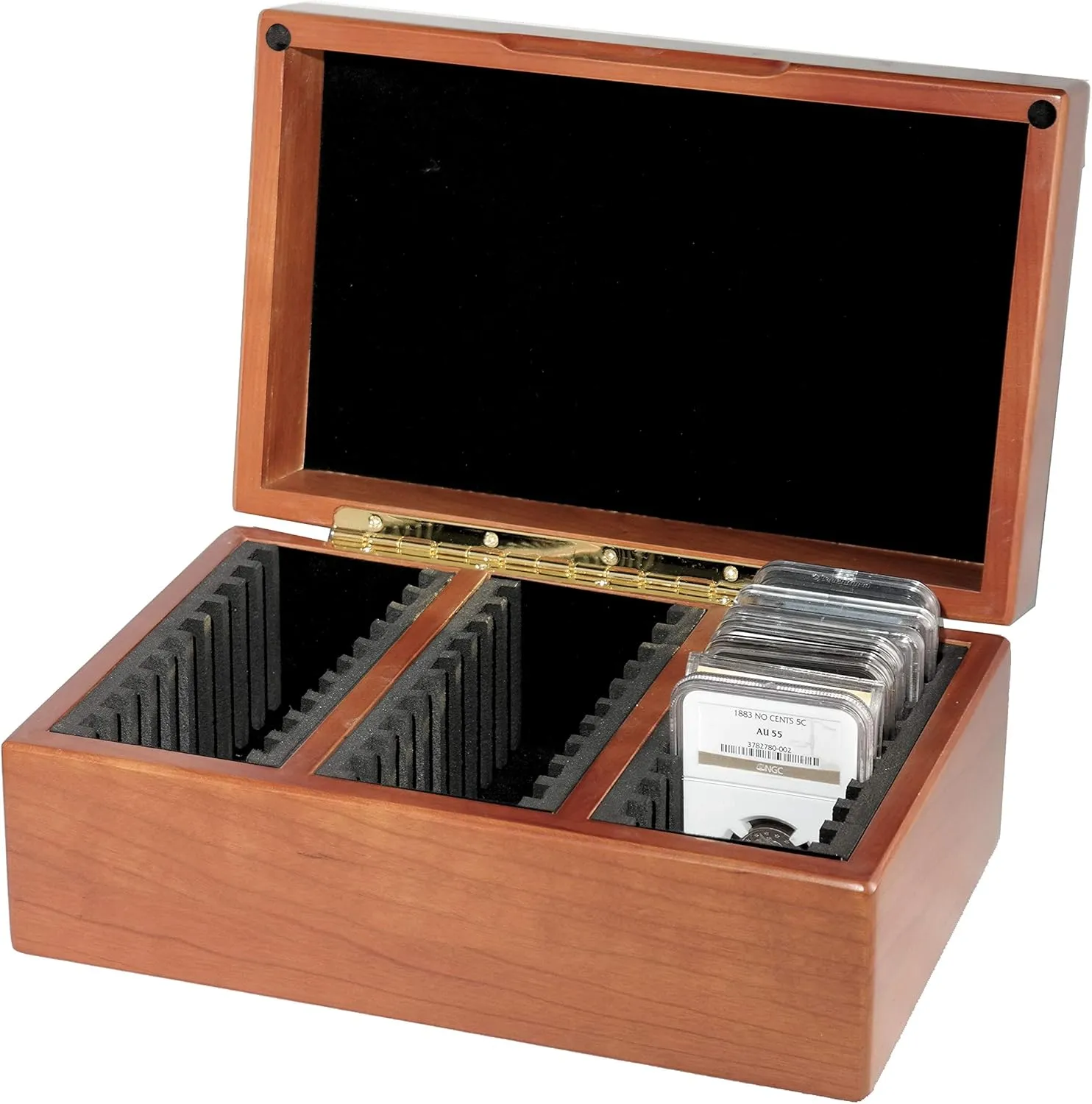 Certified Coin Wood Teak Finish Thirty-Coin Storage/Display Box for Certified or Certified Style Coin Holders PCGS/NGC/Premier/Ursae Minoris