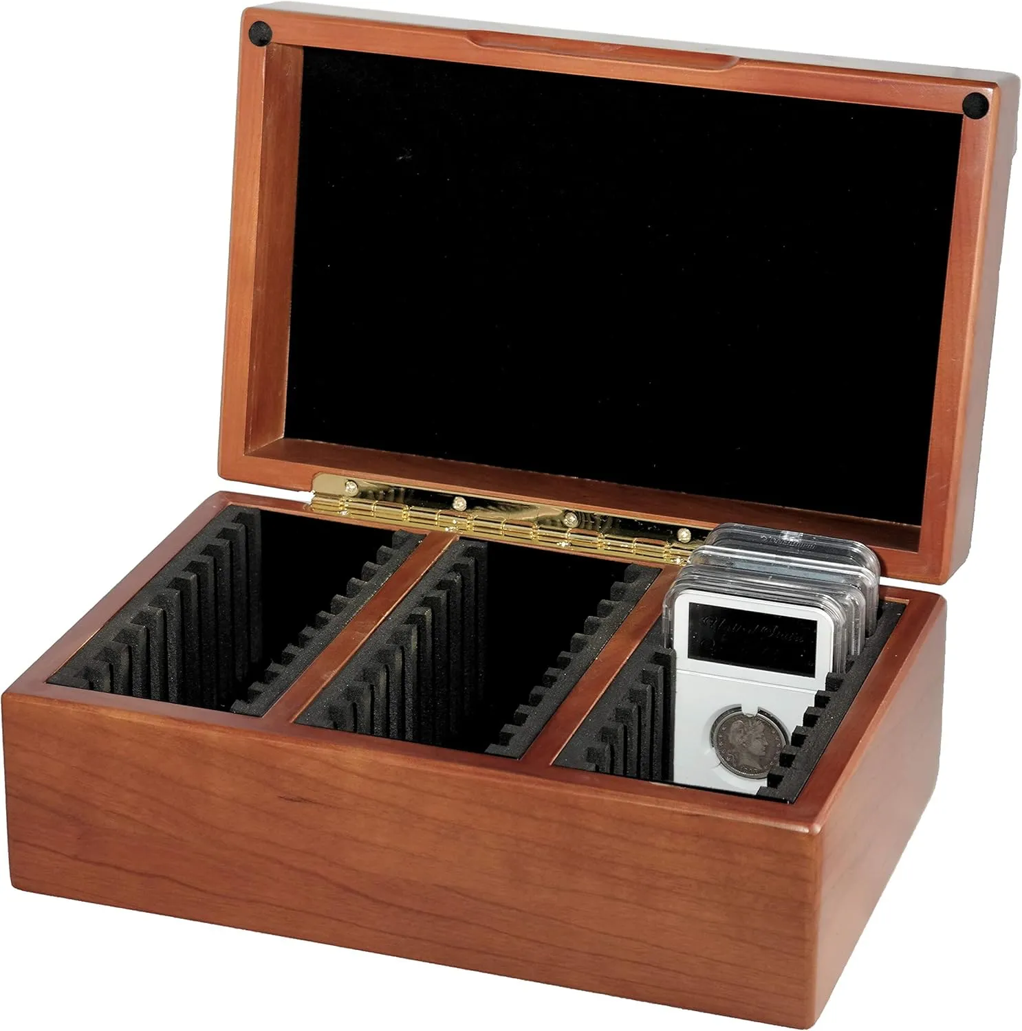 Certified Coin Wood Teak Finish Thirty-Coin Storage/Display Box for Certified or Certified Style Coin Holders PCGS/NGC/Premier/Ursae Minoris