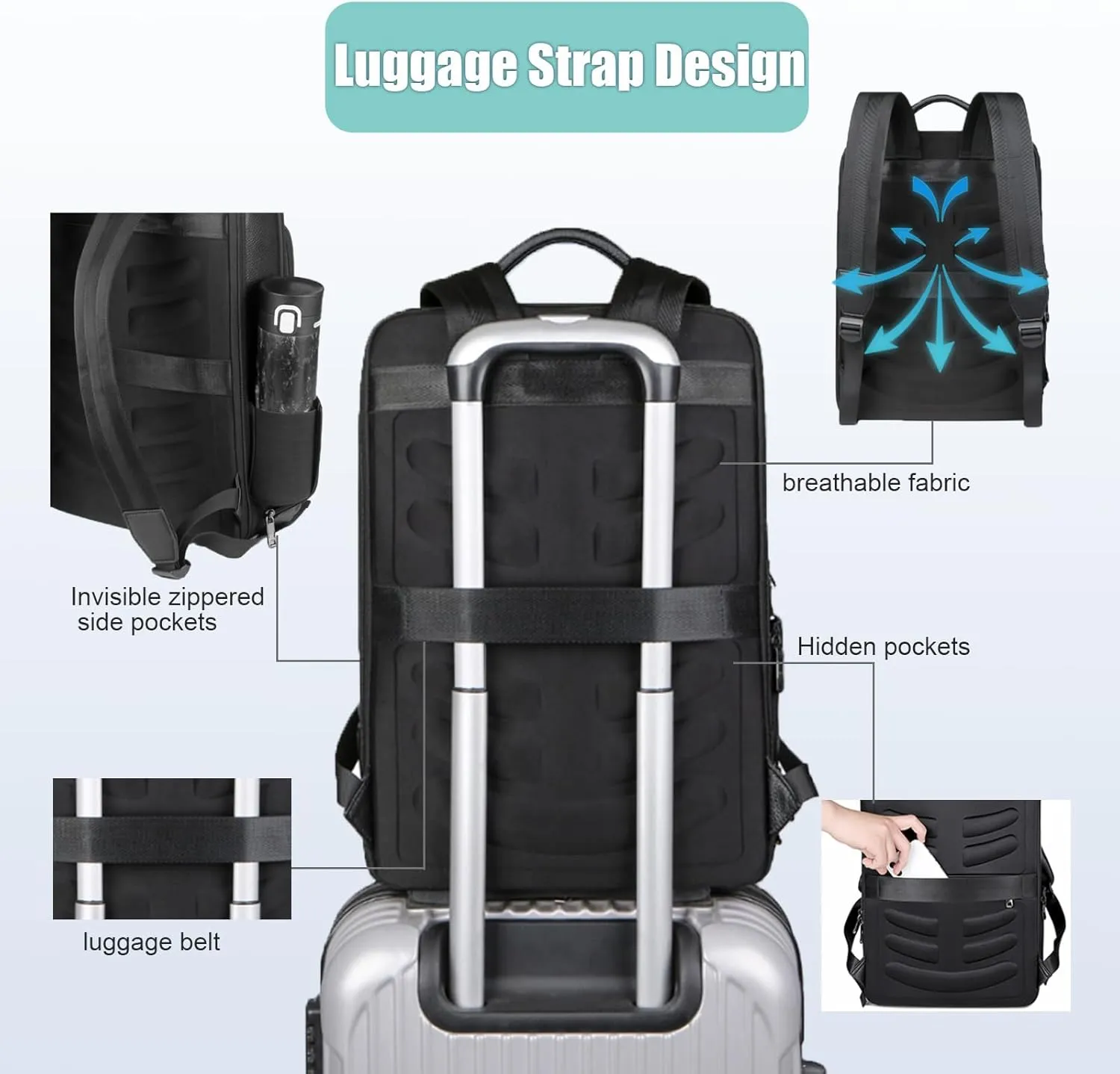 CHAO RAN Laptop Backpack for Men Leather Travel Backpack Carry on Flight Approved-Waterproof Medium Backpack Fit 15.6 Inch Notebook for College Business Office Bag with USB Charging Port (Black20)