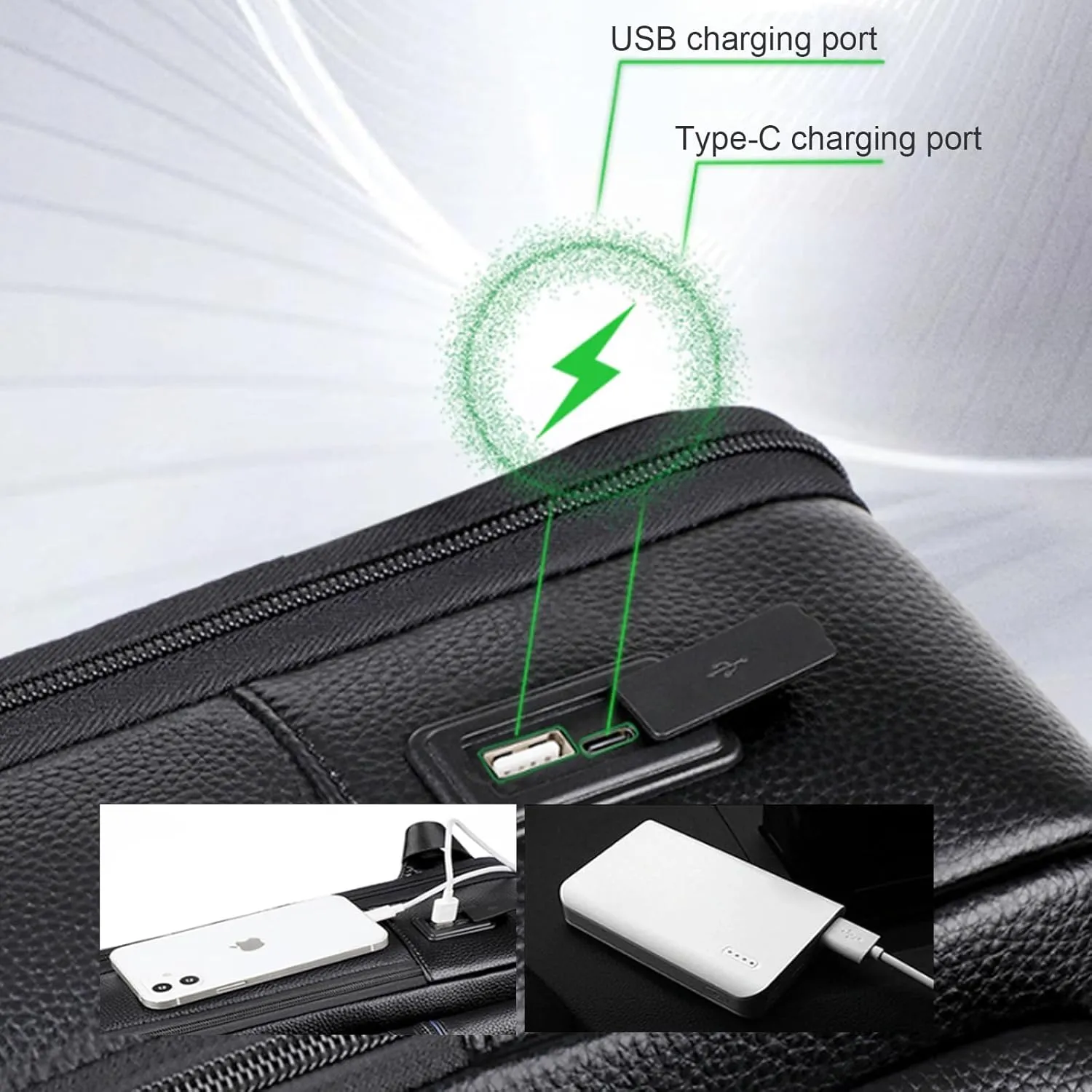 CHAO RAN Laptop Backpack for Men Leather Travel Backpack Carry on Flight Approved-Waterproof Medium Backpack Fit 15.6 Inch Notebook for College Business Office Bag with USB Charging Port (Black20)