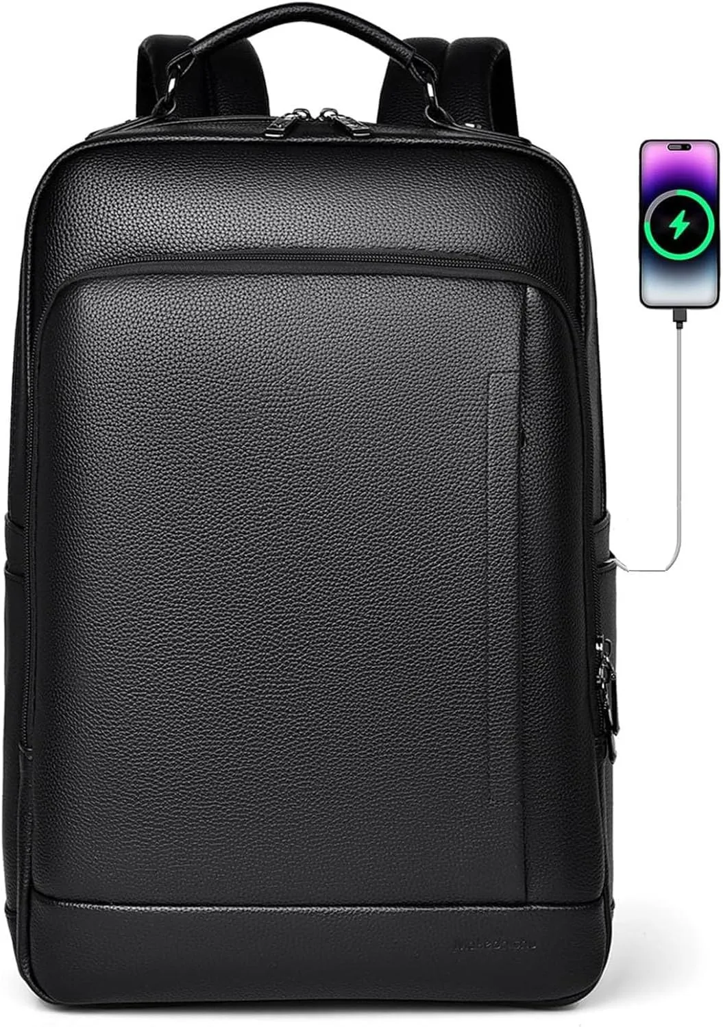 CHAO RAN Laptop Backpack for Men Leather Travel Backpack Carry on Flight Approved-Waterproof Medium Backpack Fit 15.6 Inch Notebook for College Business Office Bag with USB Charging Port (Black20)