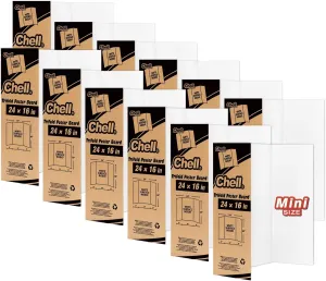 Chell Mini Size Trifold Poster Board, 16" x 24", Small Corrugated Project Boards, White, 12 Pack