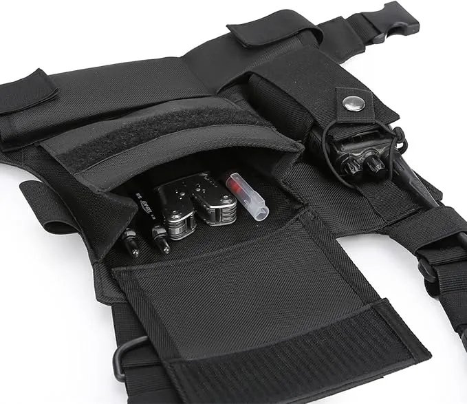 Chest Bag Vest Rig For Two Way Radio Walkie Talkie Universal Hands Freely Front Chest Pack Radio Holster With Phone Holder Hiphop Harness Bag (Coal)