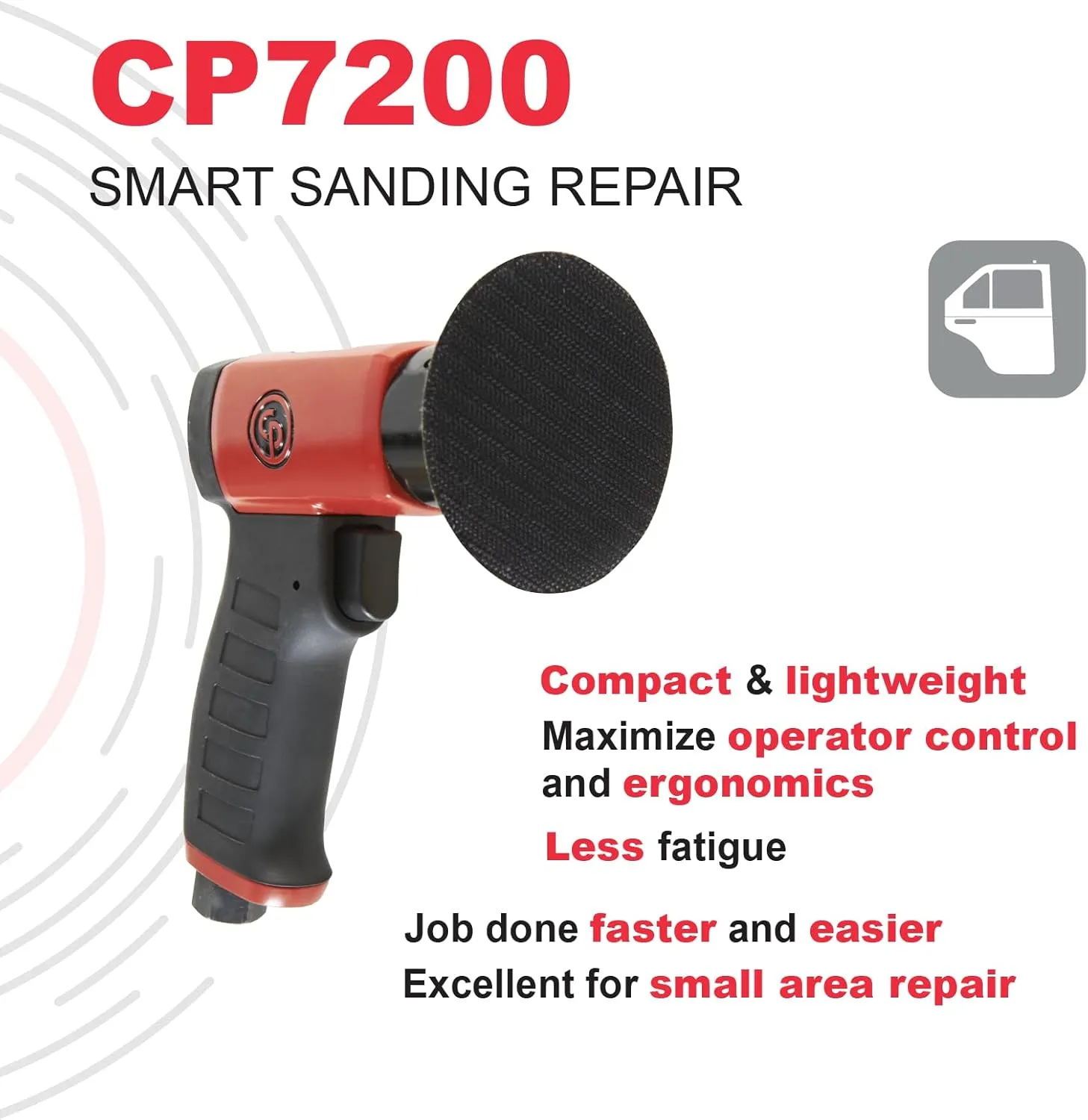 Chicago Pneumatic CP7200 - Air Random Rotary Sander Tool, Home Improvement, Woodworking Tools, Polisher, Rust Removal, Heavy Duty, Rotary Tool, Pistol Handle, Hook & Loop, 3 Inch (75 mm), 15000 RPM