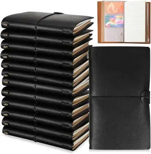 Cholemy 12 Pcs PU Leather Journal Notebook Bulk Personalized DIY Engraved Leather Notebooks Vintage Refillable Travel Journal for Volunteer Coworker Staff Employee Appreciation Gifts(Black)