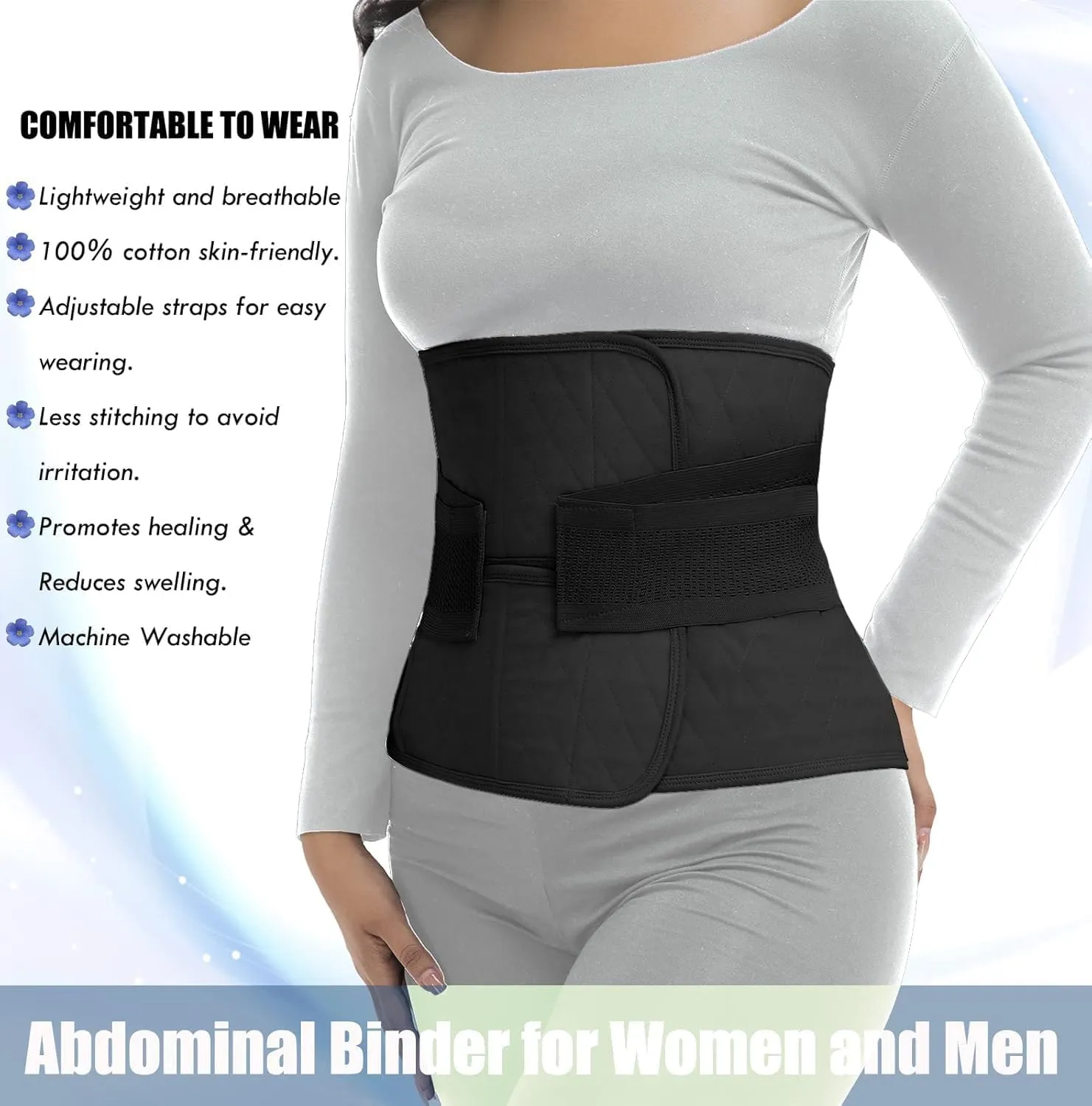 ChongErfei Postpartum Belly Band & Abdominal Binder Post Surgery Compression Wrap Recovery Support Belt (XL, Black)