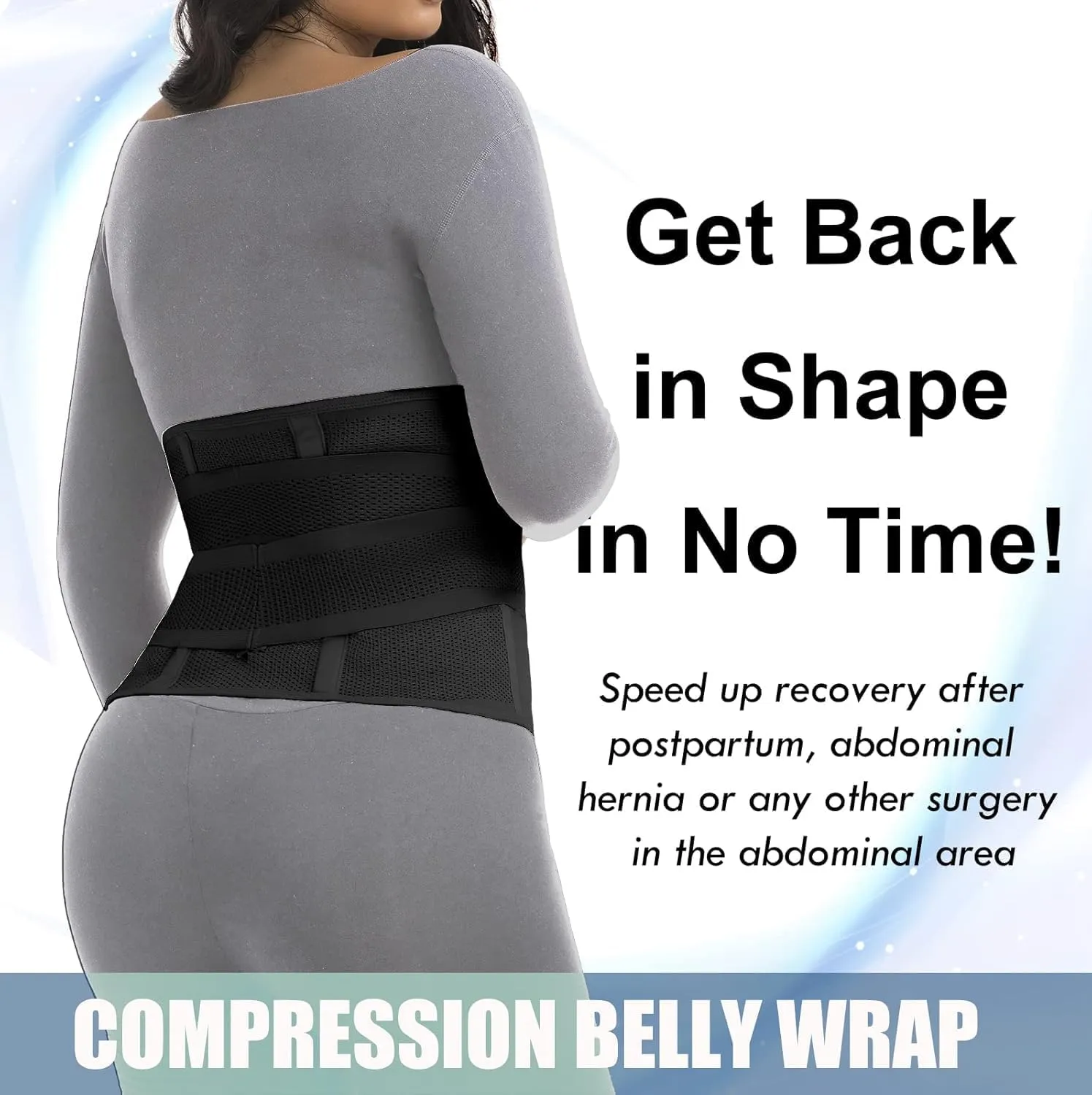 ChongErfei Postpartum Belly Band & Abdominal Binder Post Surgery Compression Wrap Recovery Support Belt (XL, Black)