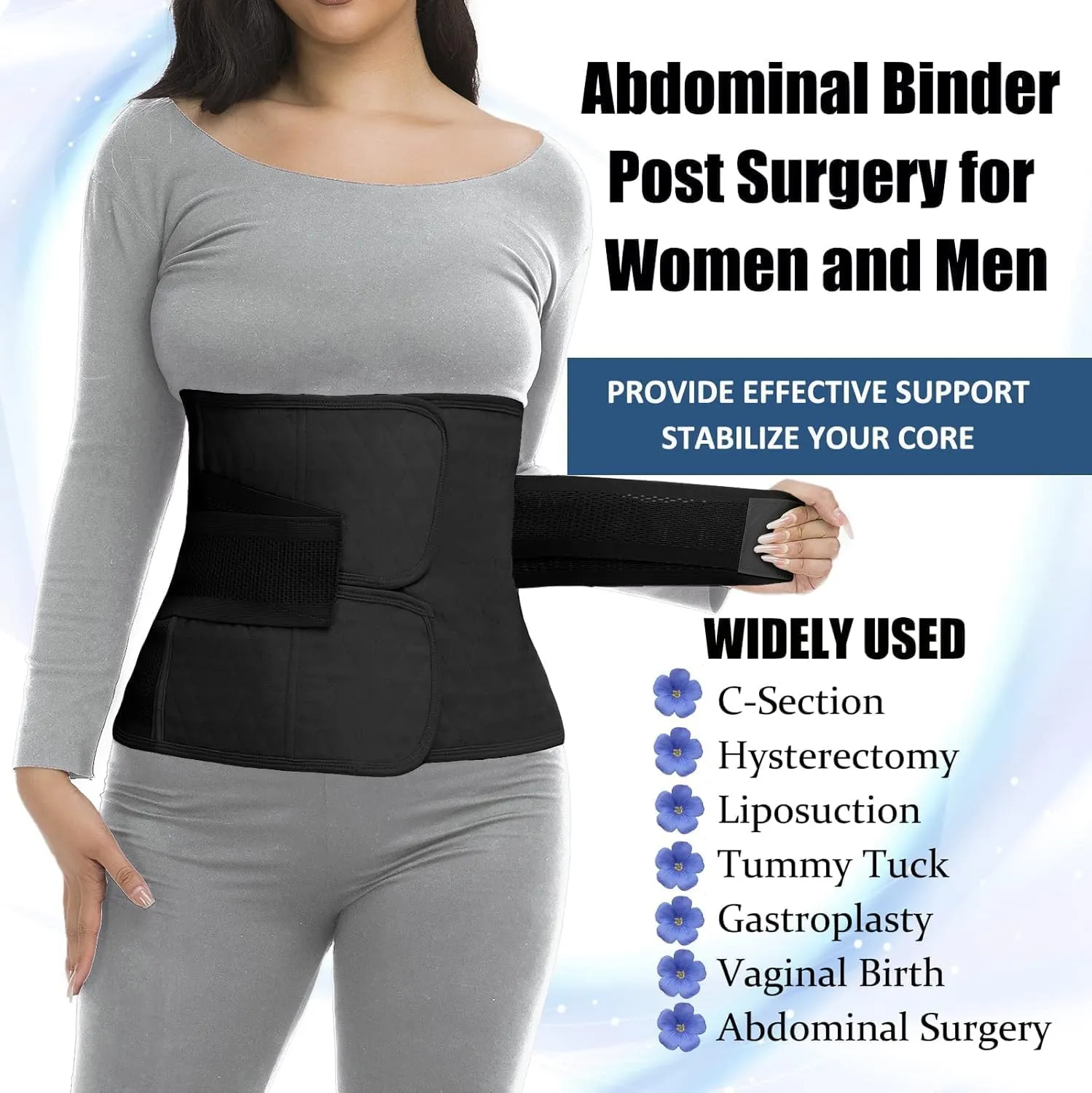 ChongErfei Postpartum Belly Band & Abdominal Binder Post Surgery Compression Wrap Recovery Support Belt (XL, Black)
