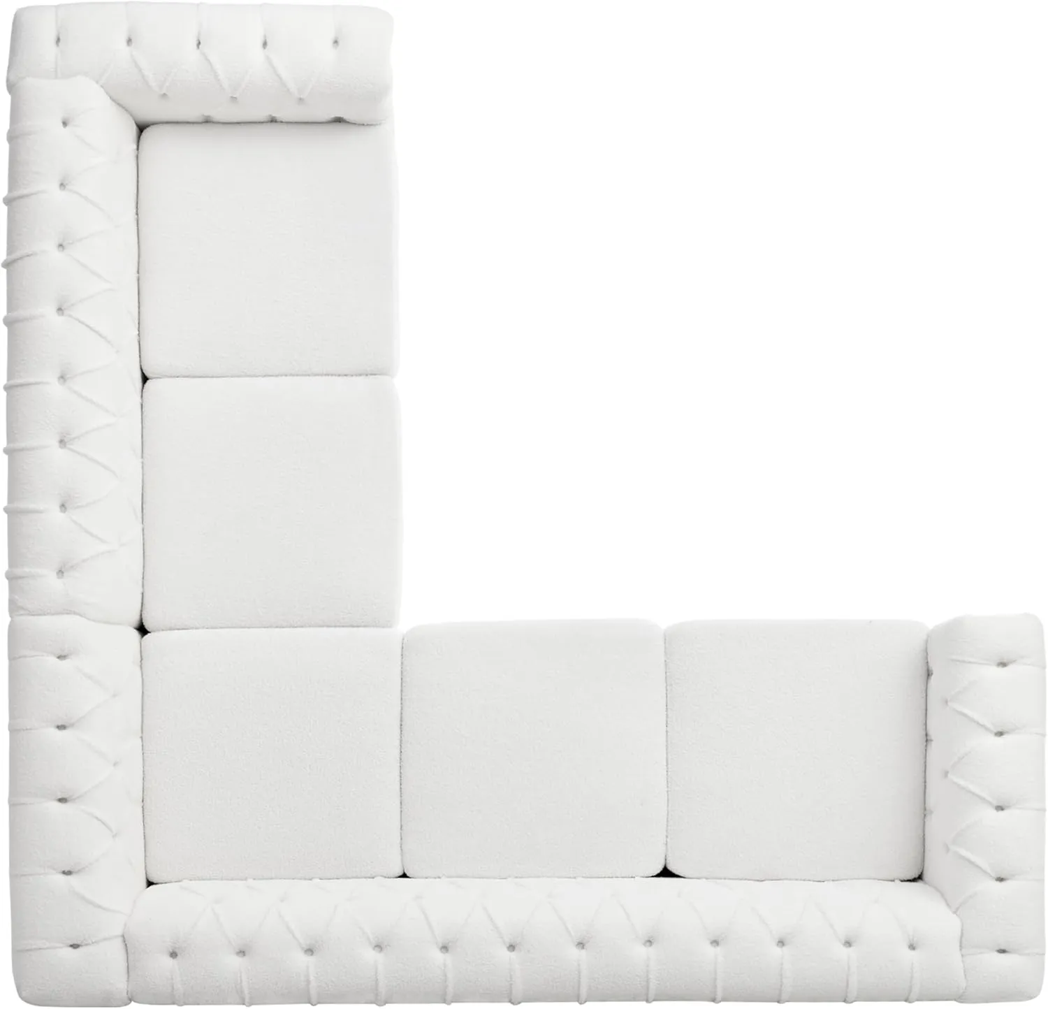 Clasic Chesterfield 5 Seater Corner Sofa&Couch Luxury Roller Armrest L-Shaped Symmetrical Sectional Sofa Couch Teddy Fleece Tufted Indoor Upholstered Sofá W/Wood Legs and Nailhead for Living Room
