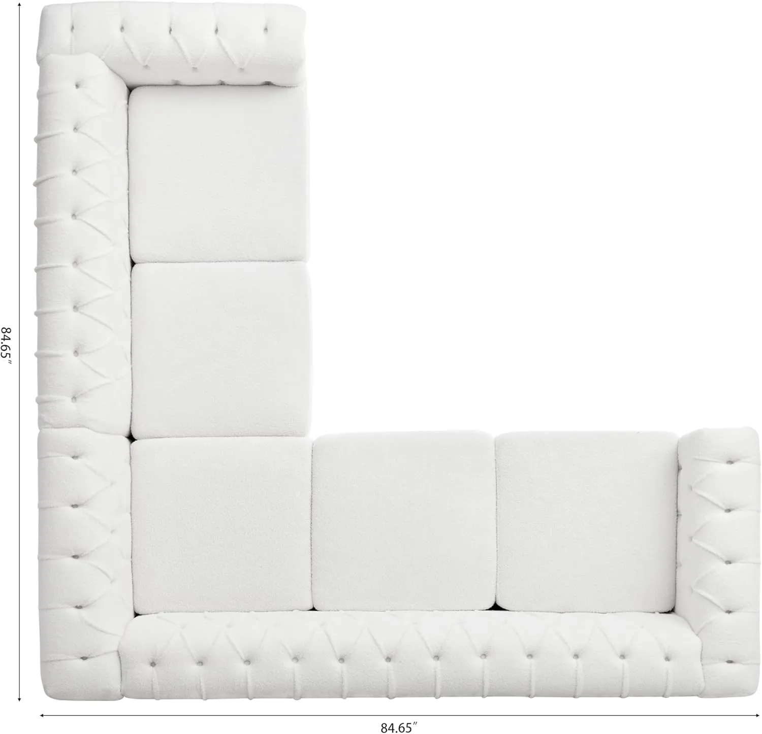 Clasic Chesterfield 5 Seater Corner Sofa&Couch Luxury Roller Armrest L-Shaped Symmetrical Sectional Sofa Couch Teddy Fleece Tufted Indoor Upholstered Sofá W/Wood Legs and Nailhead for Living Room
