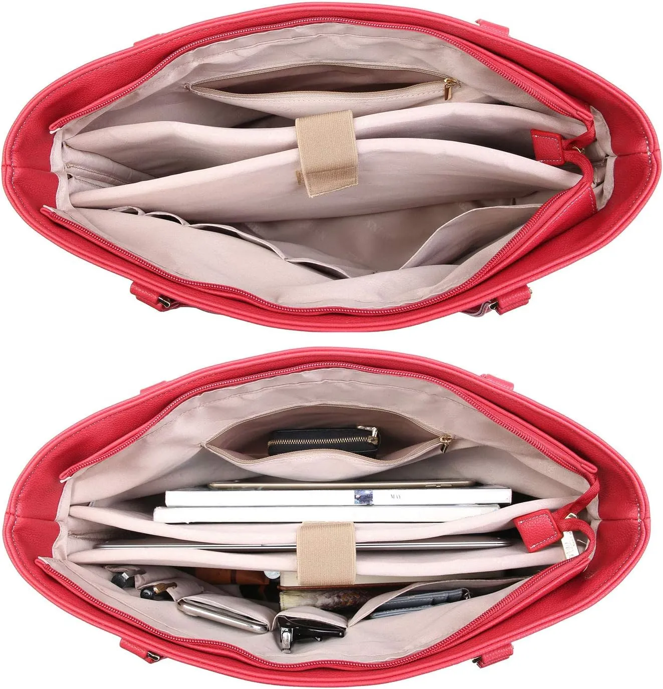 Classic Laptop Leather Tote Bag for 15 15.6 inch Notebook Computers Travel Carrying Bag with Smart Trolley Strap Design - Red