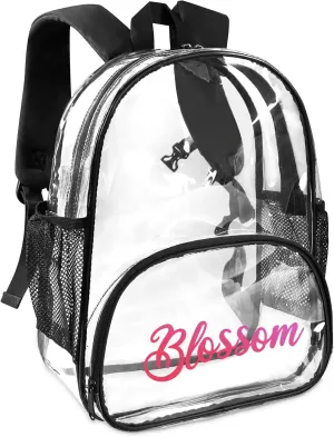 Clear Bookbag Personalized Gradient Name Transparent Black Backpack, Custom See Through Travel Sport Plastic Back Pack PVC with Reinforced Strap, Waterproof