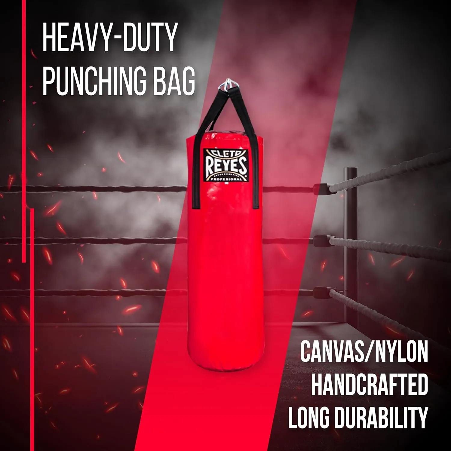CLETO REYES Heavy Punching Bag for Adults Boxing Training Equipment, MMA, Kickboxing, Muay Thai, Nylon-Canvas, Large, Classic Red