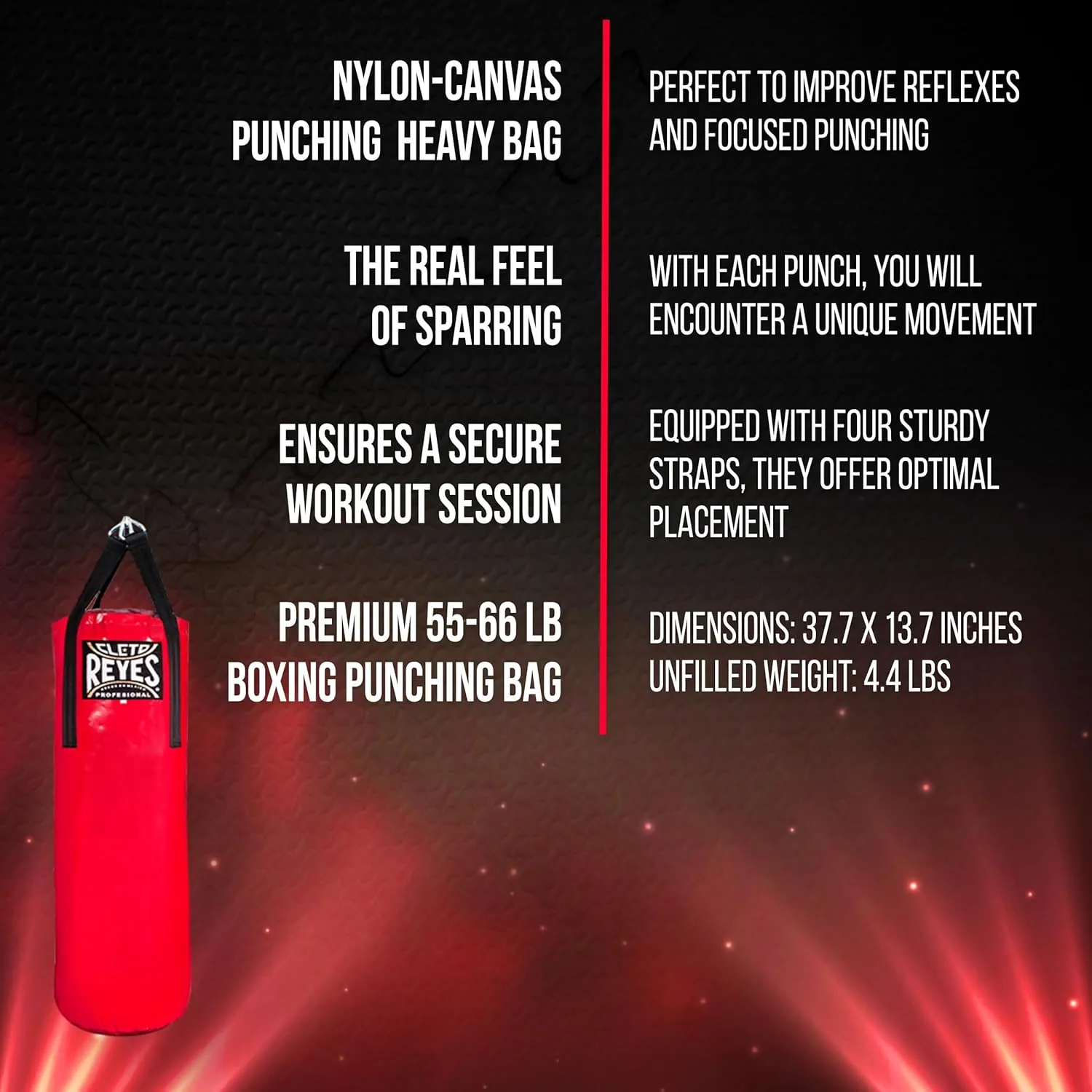 CLETO REYES Heavy Punching Bag for Adults Boxing Training Equipment, MMA, Kickboxing, Muay Thai, Nylon-Canvas, Large, Classic Red